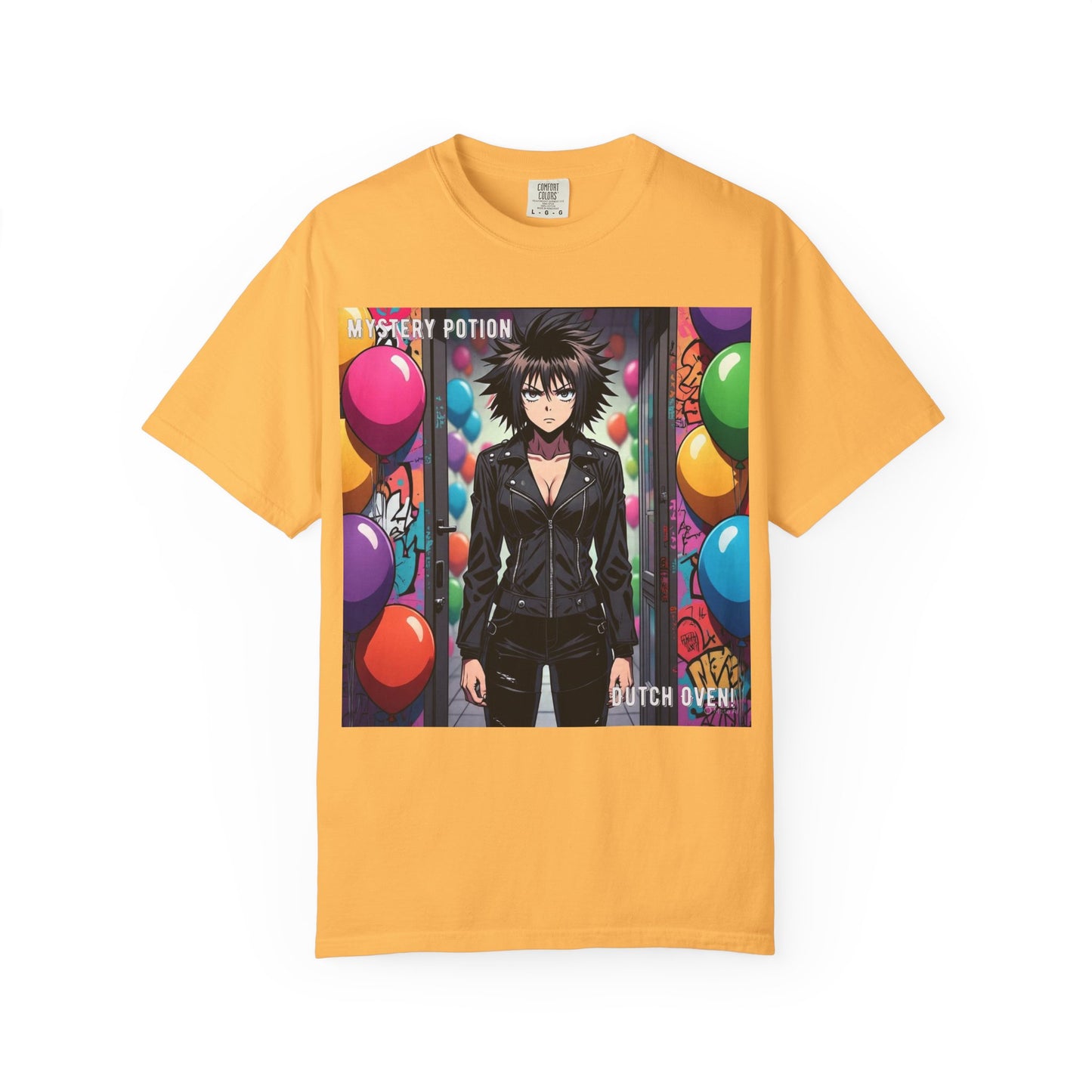 Mystery Potion's 'Dutch Oven', Whimsical Grabber Style Anime Graphic T-shirt featuring Bold Art, Anime Style Tee, Unisex Casual Wear, Gift for Friends, Trendy Statement Shirt
