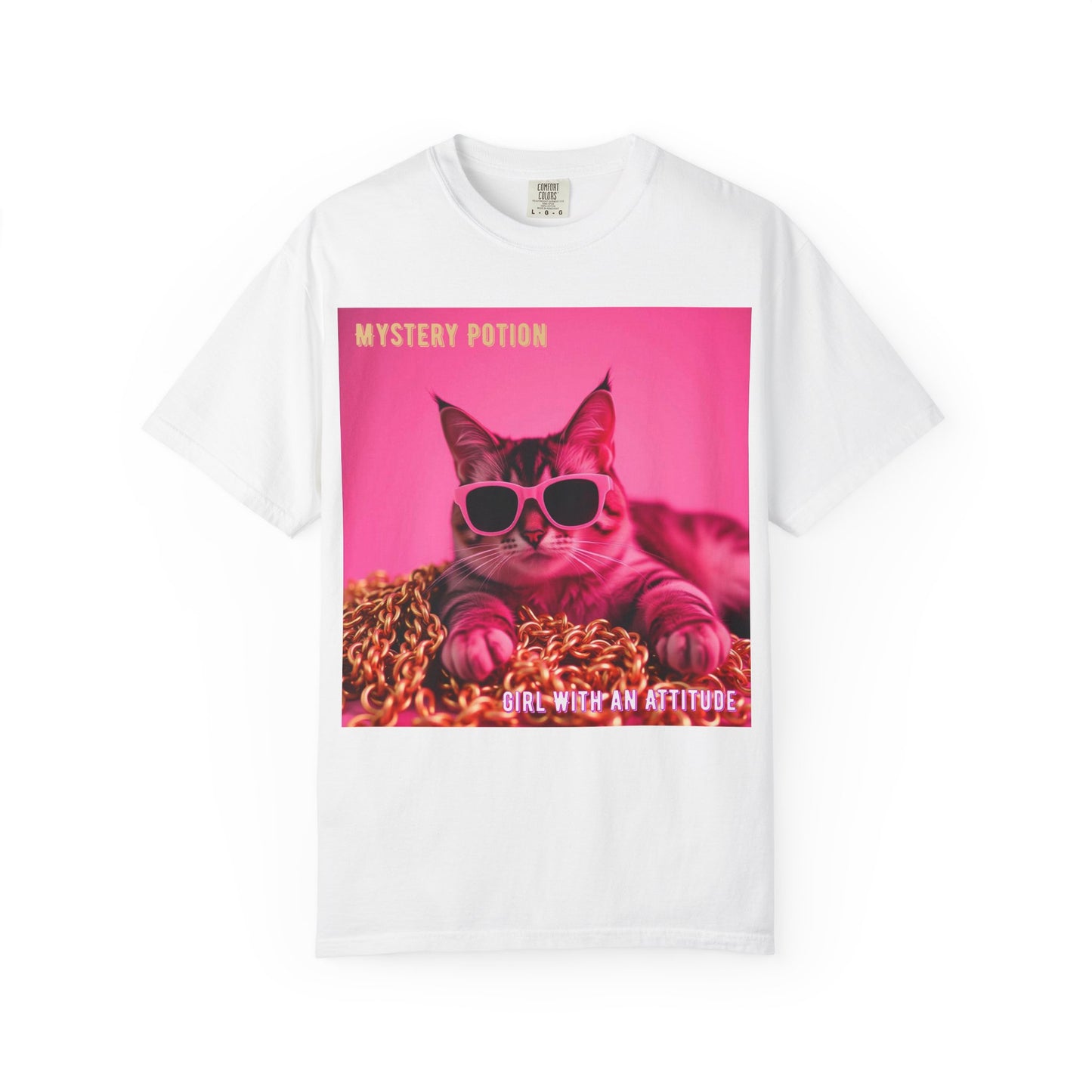 'Girl With An Attitude' by Mystery Potion, Cool Cat T-shirt, Fun Cat Tee, Gift for Cat Lovers, Casual Wear, Unique Fashion Statement, Attitude T-shirt