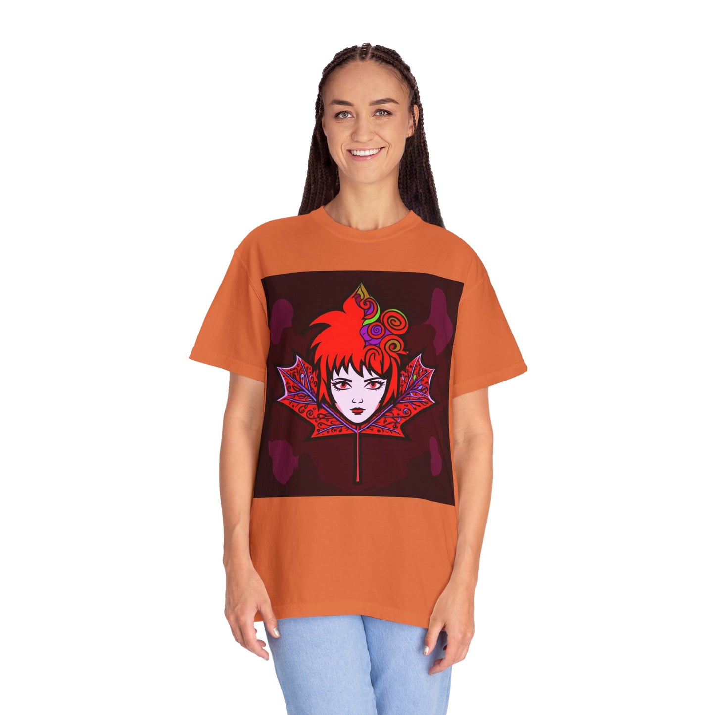 Emily The Maple Leaf Vibrant Art T-Shirt, Bohemian Graphic Tee, Unique Artwear, Gift for Art Lovers, Festival Clothing, Unisex Fashion, Canadian Patriots