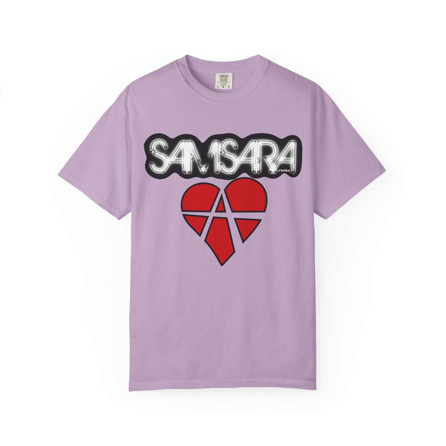 'Samsara Rocks' Logo, Love and Anarchy Graphic Tee | Unisex Garment-Dyed T-Shirt, Casual Fashion, Heart Design, Streetwear, Gift for Him/Her