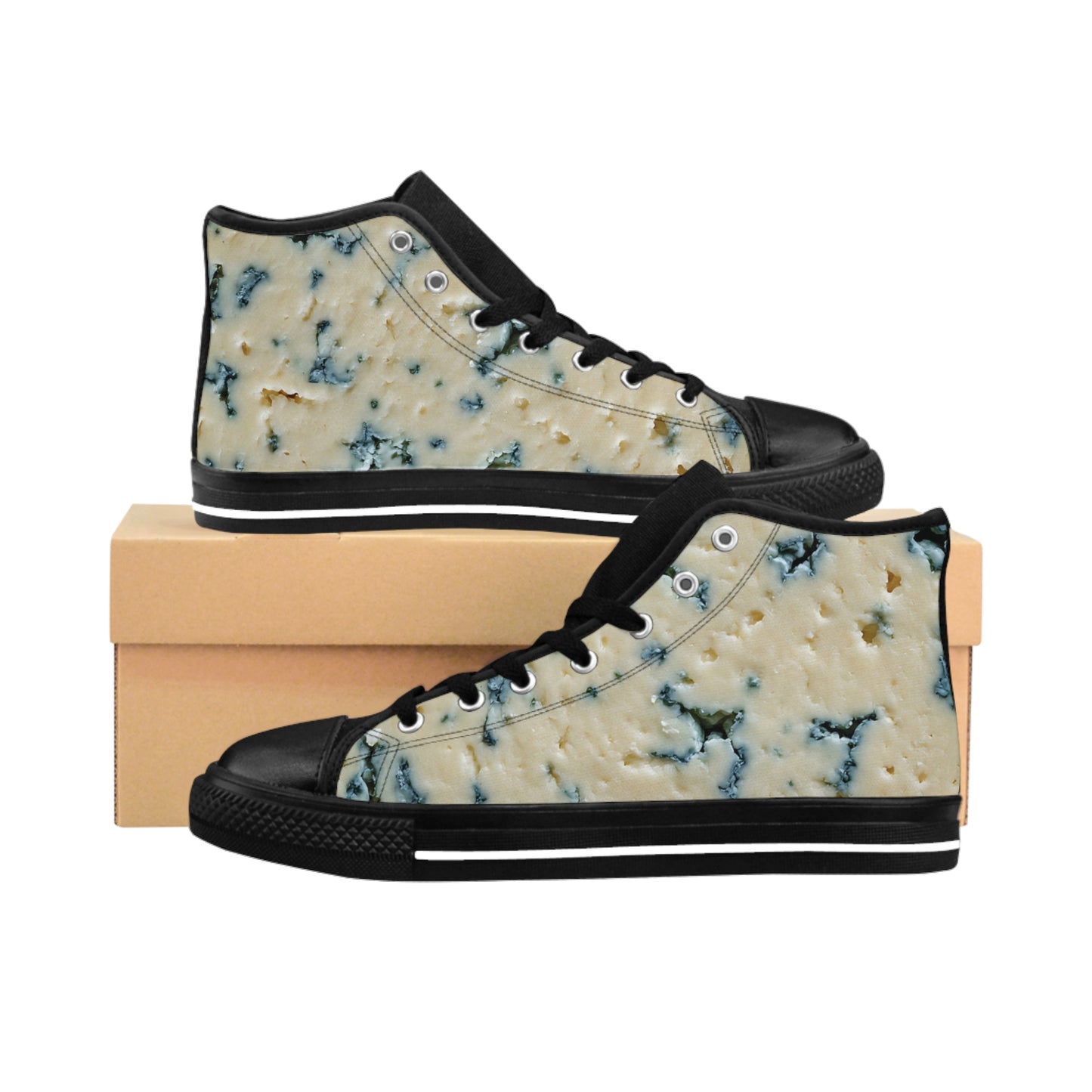 Stylish Blue Cheese High-Top Sneakers, Unique Streetwear Style for Men, Set Expectations, Trendy Gift for Sports Lovers, Versatile Everyday Shoes