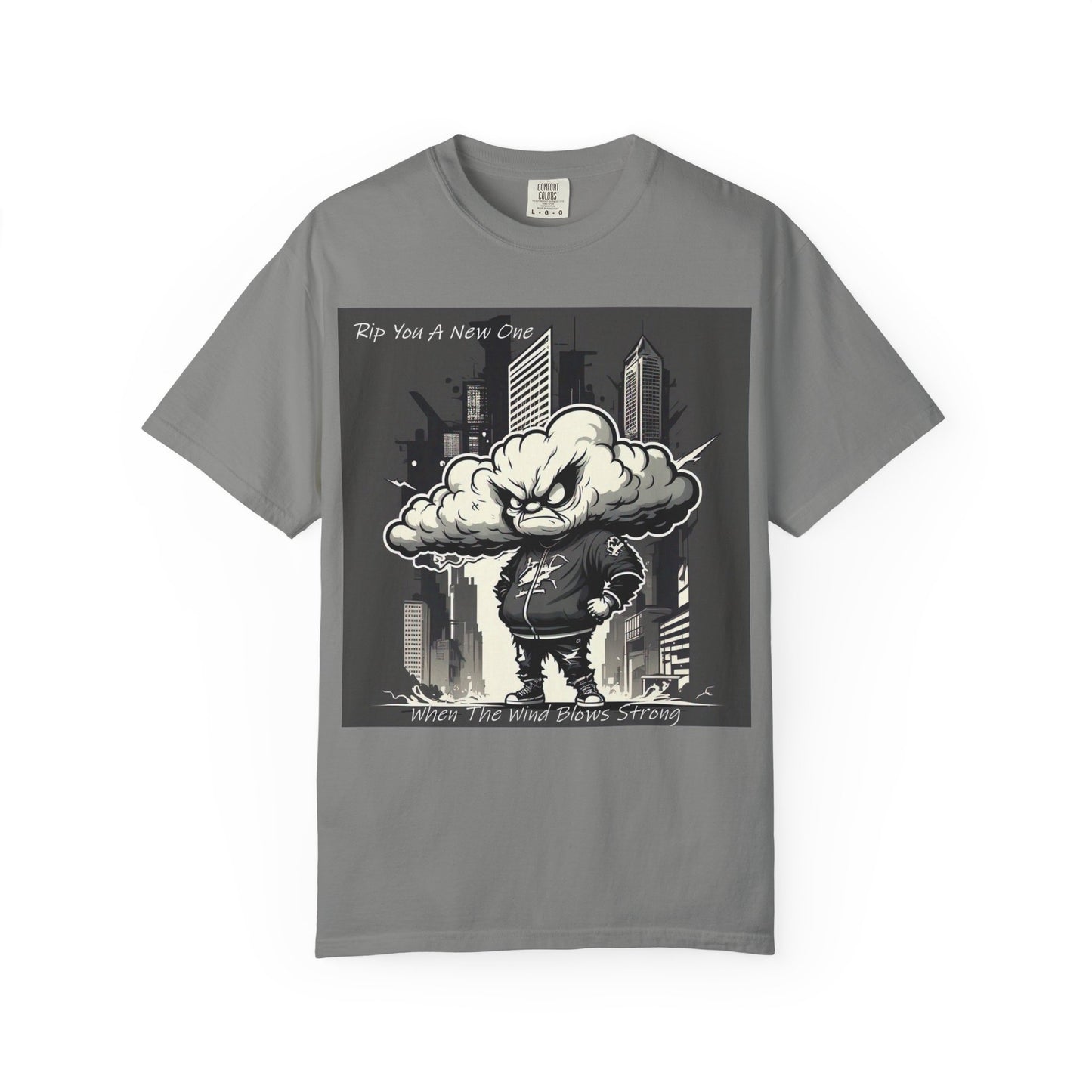 'When The Wind Blows Strong' by Rip You A New One, Urban Angry Cloud Graphic Tee, Cool Casual Wear, Street Style Unisex Shirt, Perfect Gift for Comics Lovers, Everyday Comfort