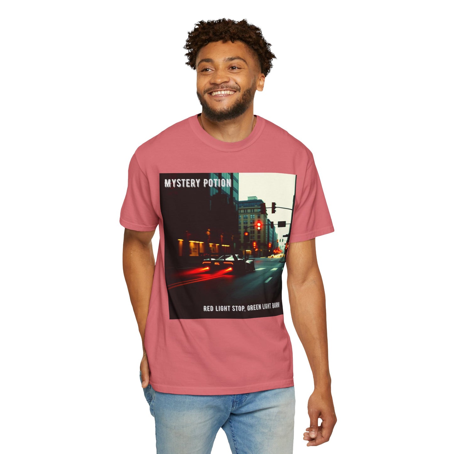 'Red Light Stop, Green Light Burn' by Mystery Potion Urban Vibe T-Shirt, Street Art T-Shirt, Fashion Tee, Gift for Art Lovers, Unisex Cotton Shirt, Unique Graphic Tee