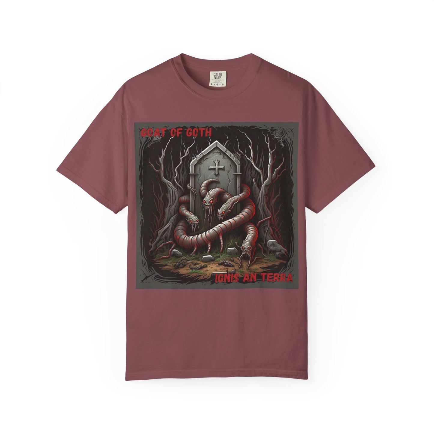 'Ignis An Terra' by GOAT of Goth, Gothic Graphic T-Shirt, Dark Aesthetic Tee, Unisex Halloween Shirt, Unique Gift for Horror Lovers, Casual Everyday Wear