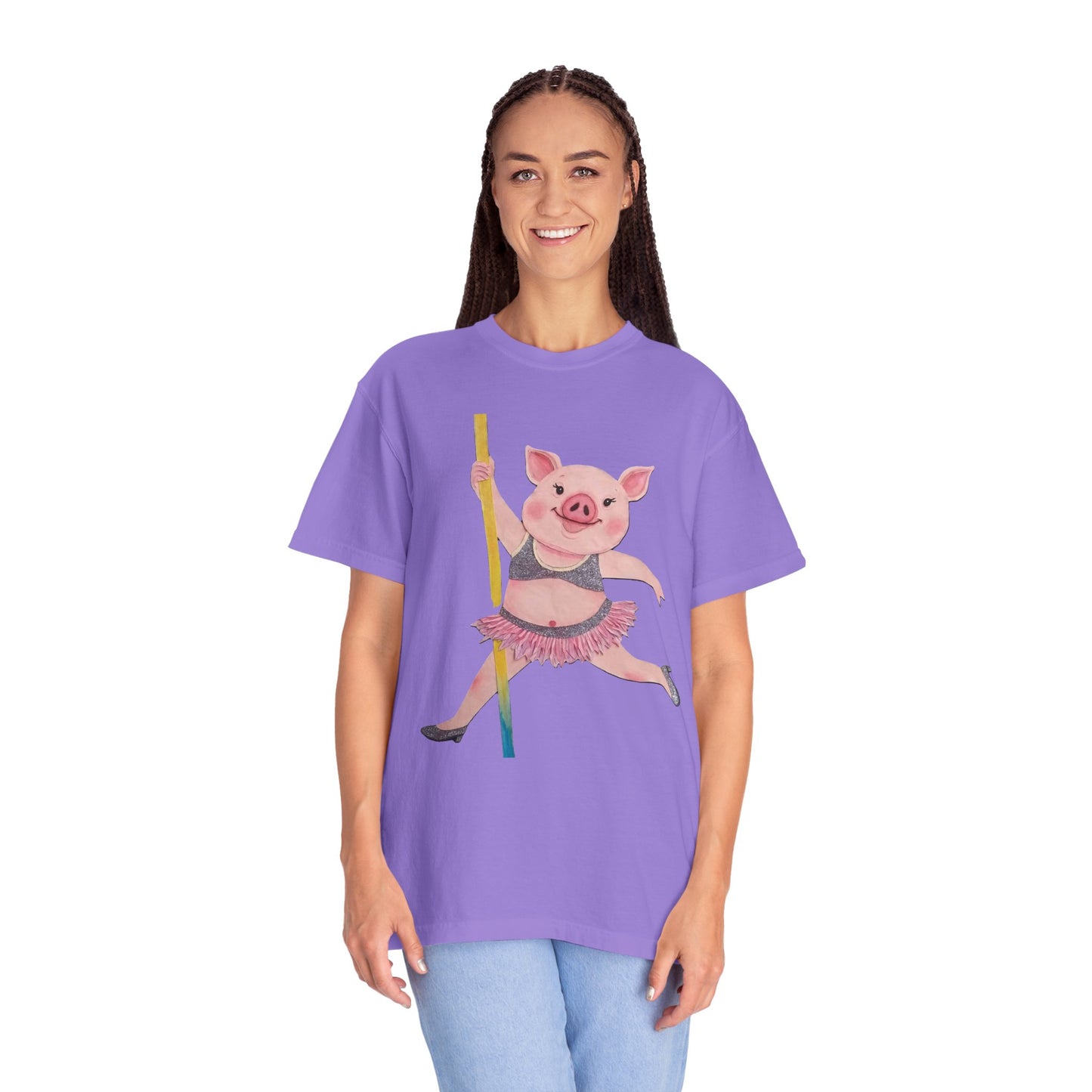 'Playful Pig' T-Shirt, Fun Graphic Tee, Animal Lover Gift, Unique Apparel, Funny T-Shirt, Cute Pig Shirt, Pole-Dancers and Pole Dancing Pig.