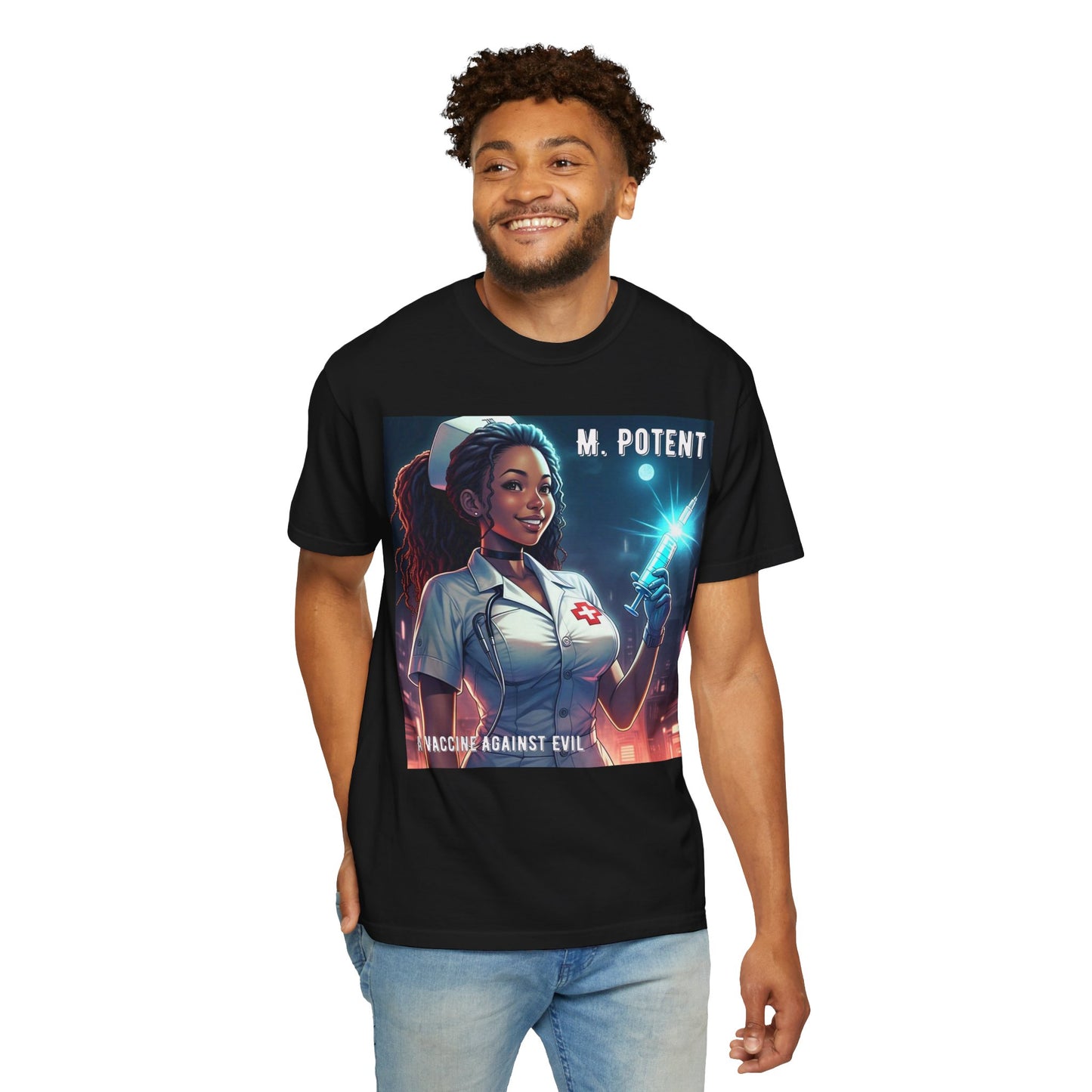 M. Potent's 'A Vaccine Against Evil', Medicine-Themed Unisex T-Shirt, Positive Vibes, Great for Nurses, Vaccination Awareness, Gift for Healthcare Workers