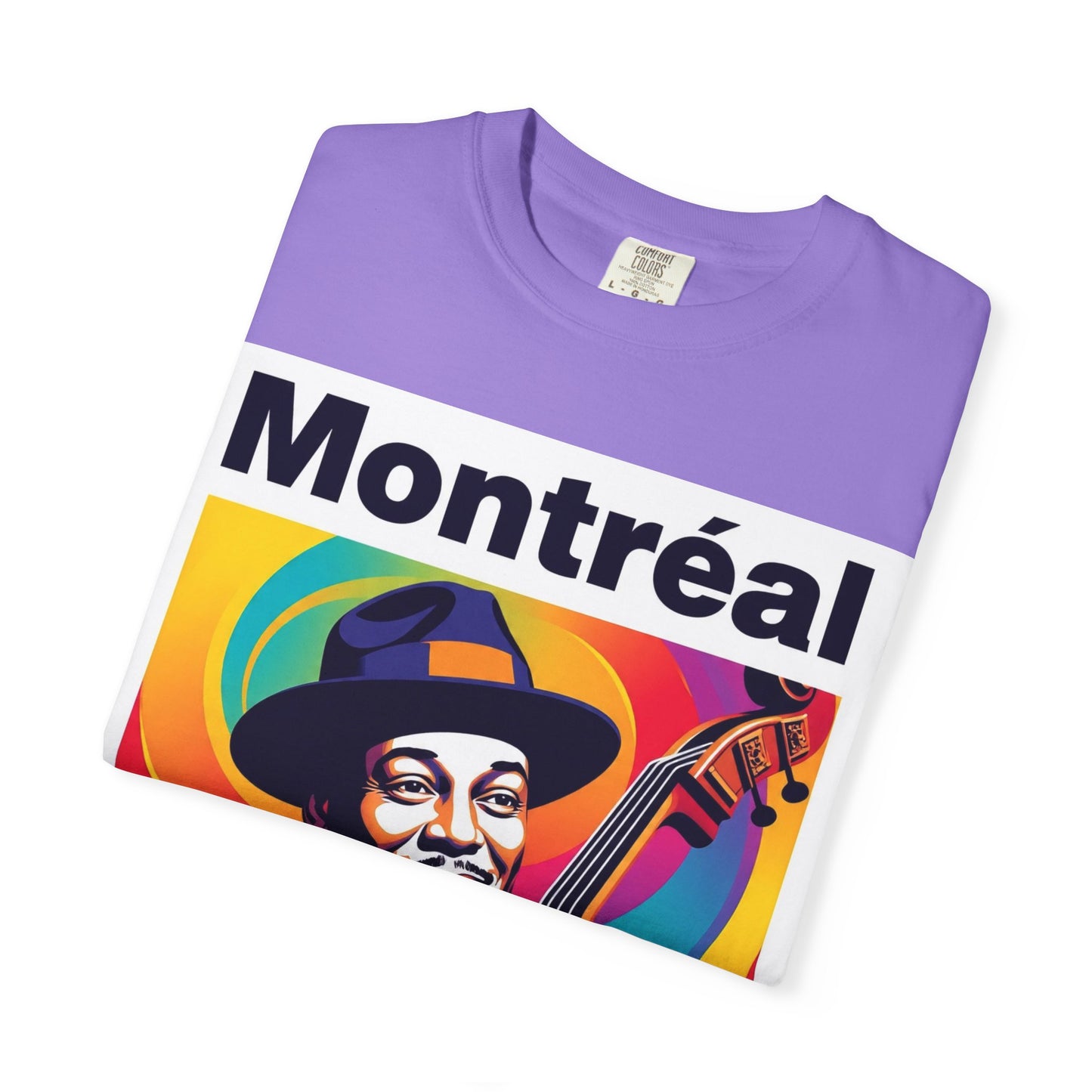 Vibrant Jazz T-Shirt with Montréal Design | Unisex Garment-Dyed Tee for Music Lovers, Concerts, Festivals, Gift Idea, Casual Wear