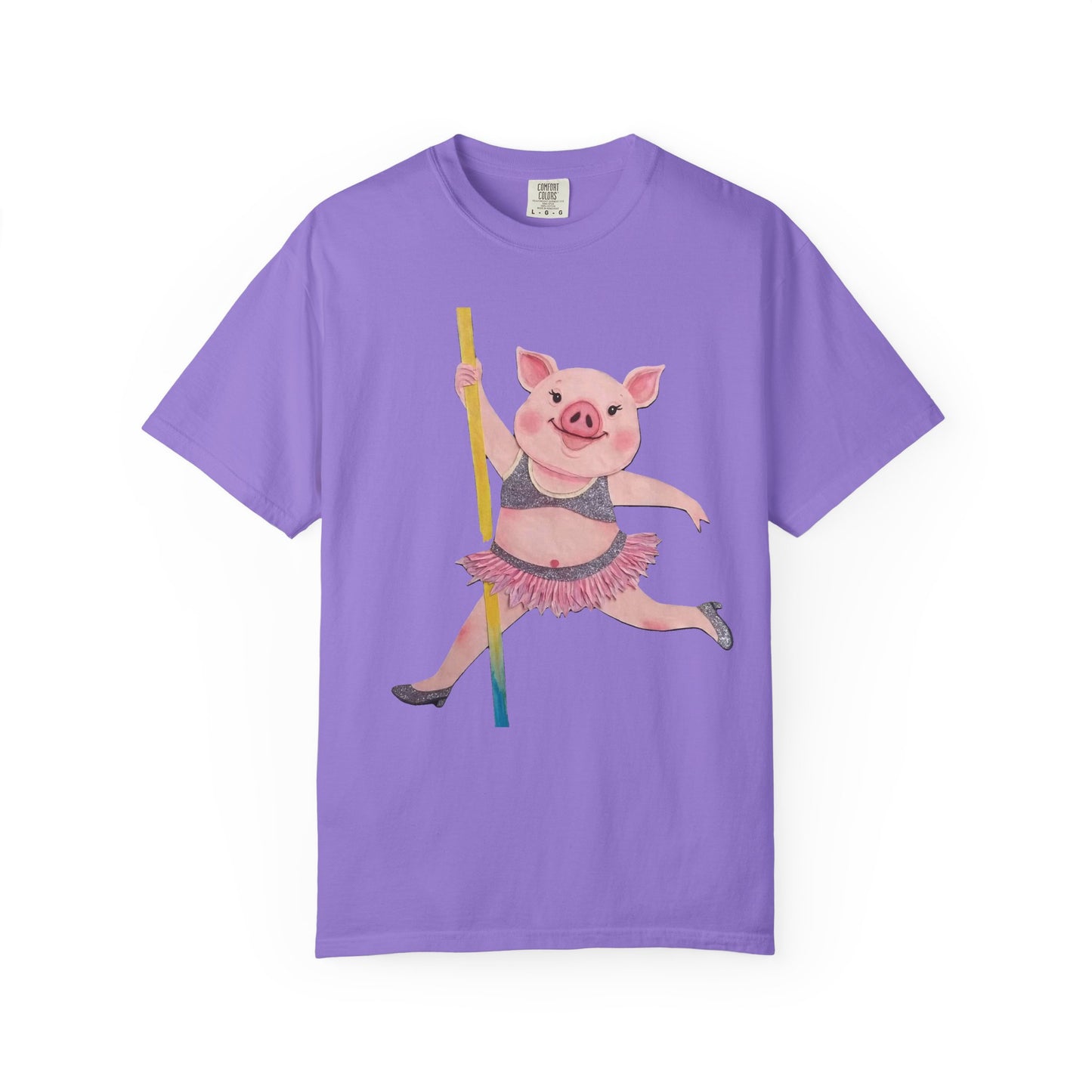 'Playful Pig' T-Shirt, Fun Graphic Tee, Animal Lover Gift, Unique Apparel, Funny T-Shirt, Cute Pig Shirt, Pole-Dancers and Pole Dancing Pig.