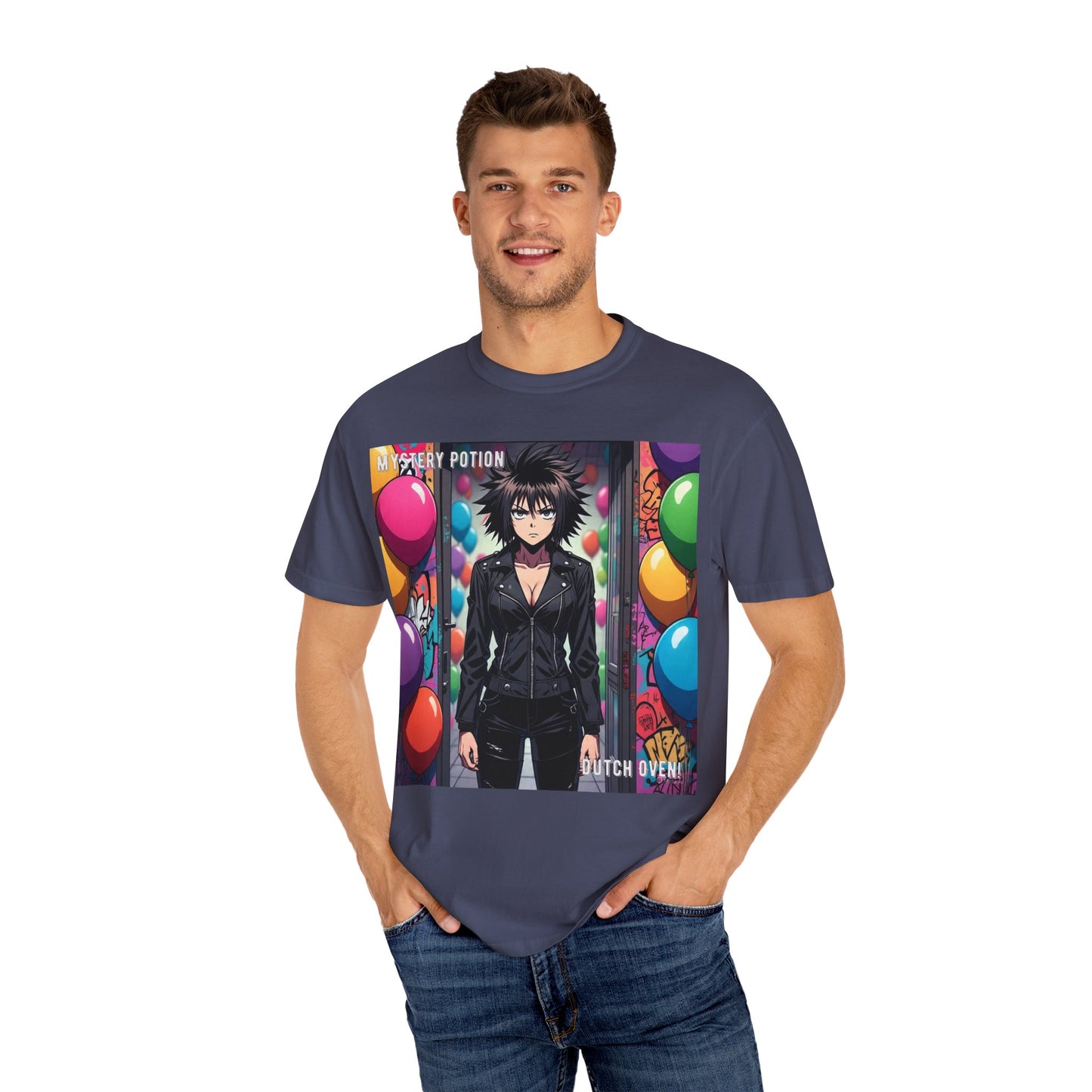 Mystery Potion's 'Dutch Oven', Whimsical Grabber Style Anime Graphic T-shirt featuring Bold Art, Anime Style Tee, Unisex Casual Wear, Gift for Friends, Trendy Statement Shirt