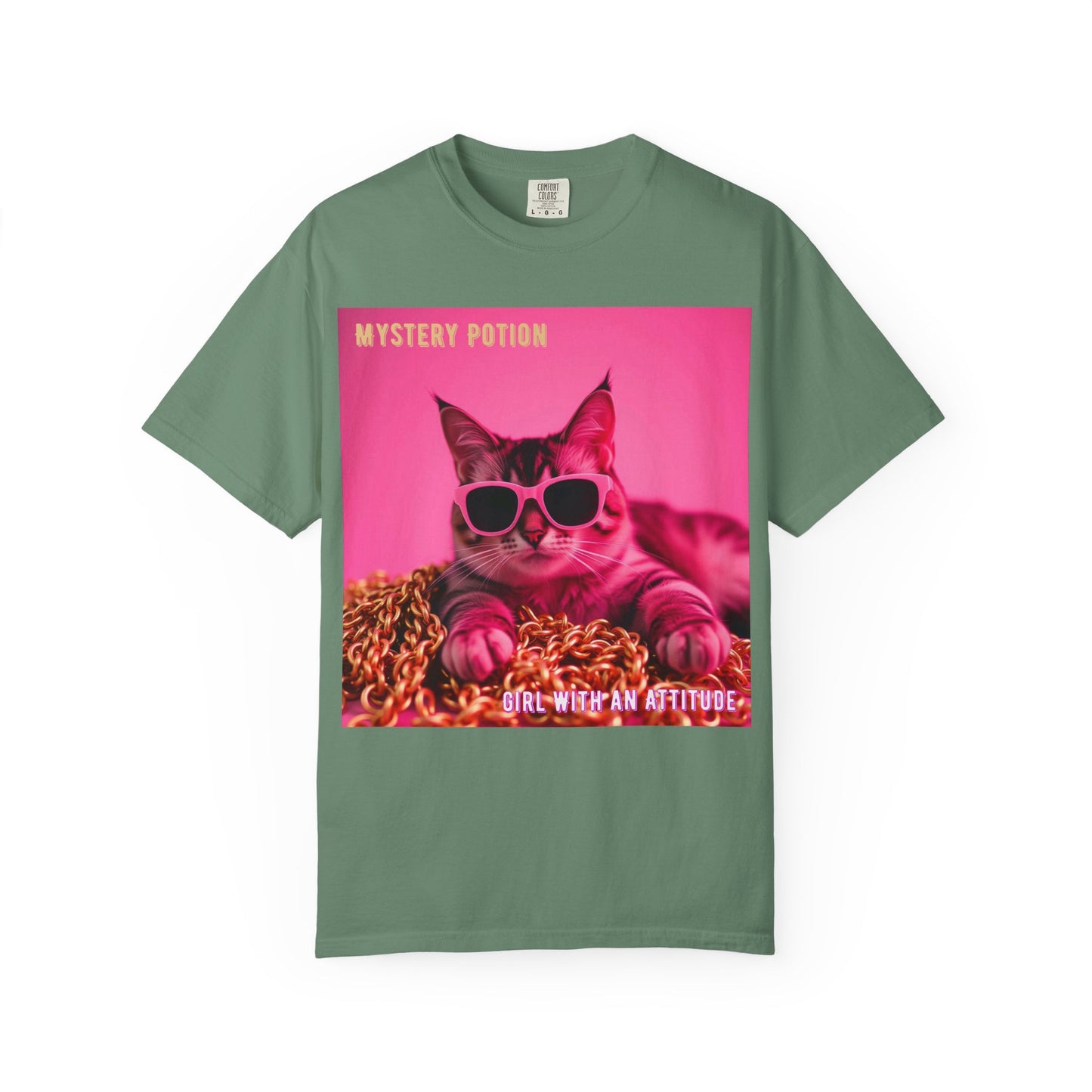 'Girl With An Attitude' by Mystery Potion, Cool Cat T-shirt, Fun Cat Tee, Gift for Cat Lovers, Casual Wear, Unique Fashion Statement, Attitude T-shirt