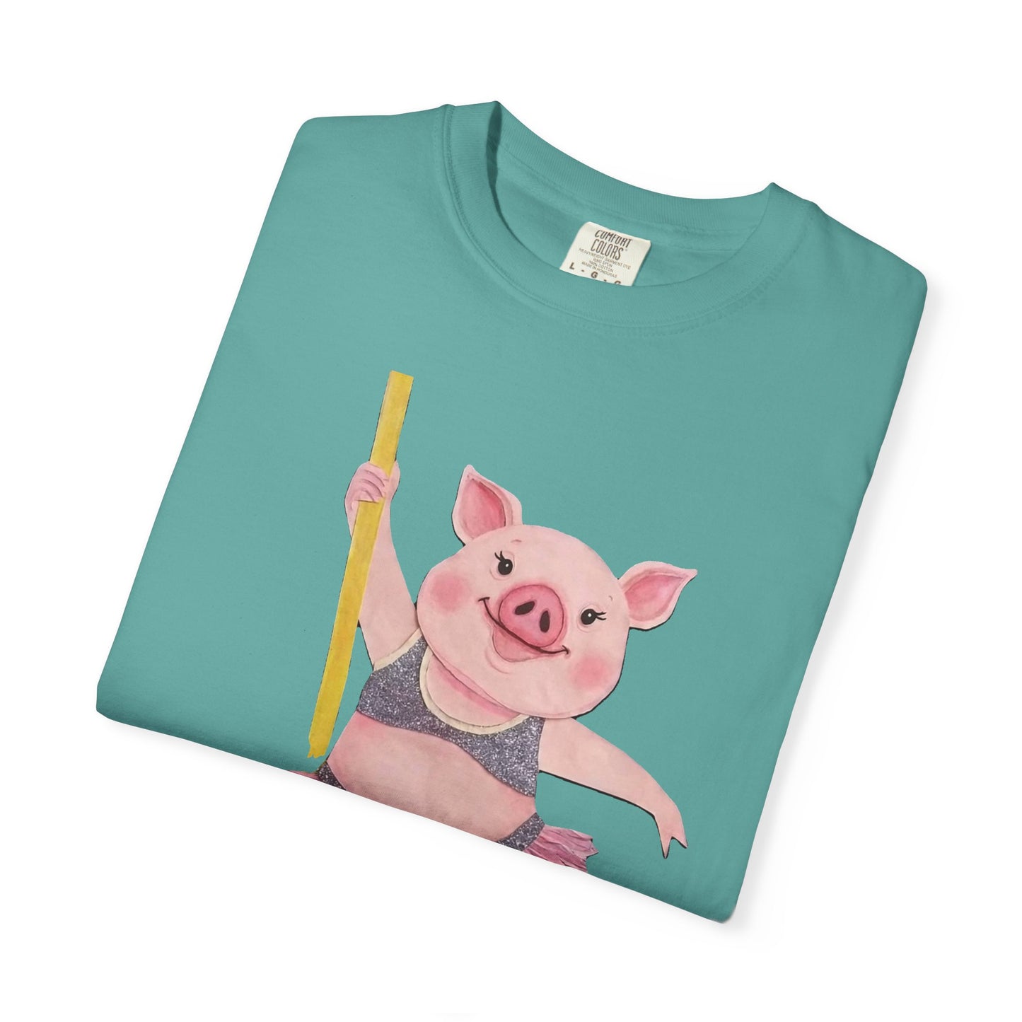 'Playful Pig' T-Shirt, Fun Graphic Tee, Animal Lover Gift, Unique Apparel, Funny T-Shirt, Cute Pig Shirt, Pole-Dancers and Pole Dancing Pig.