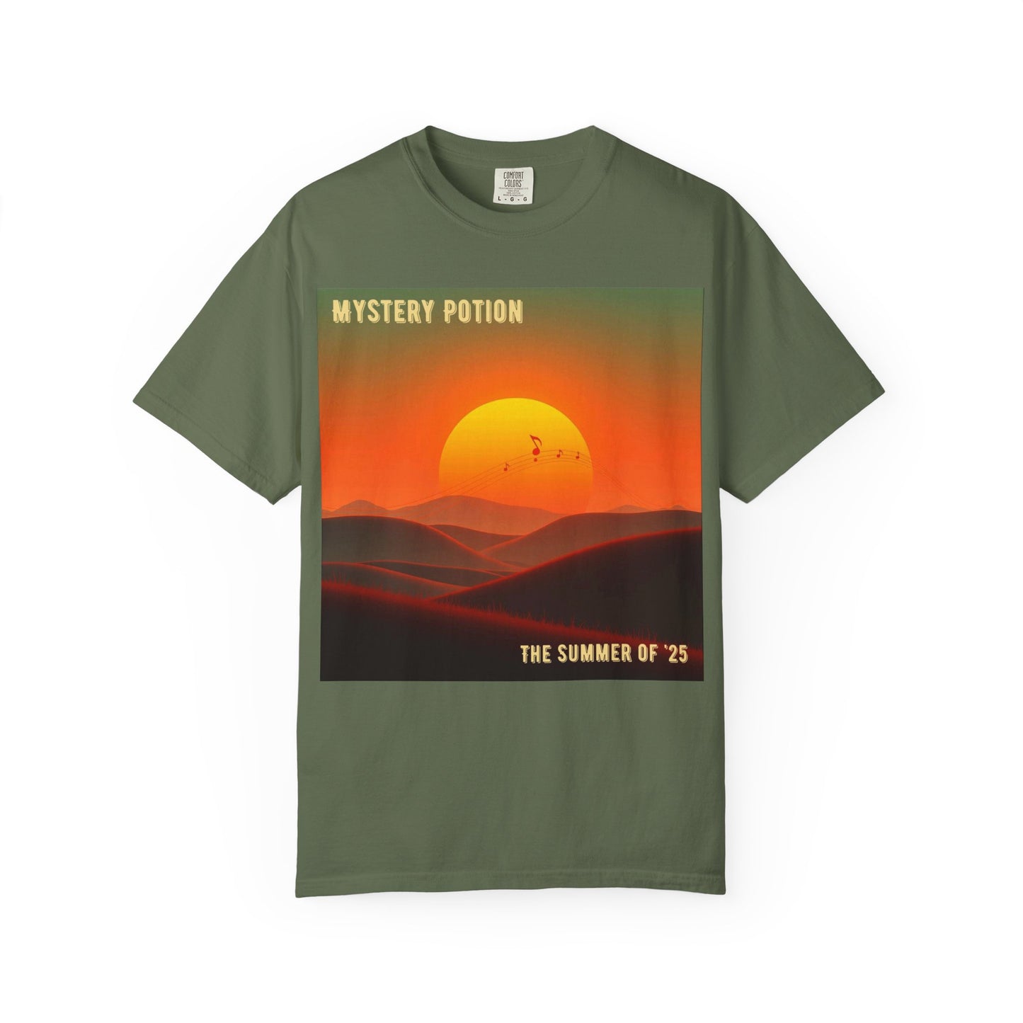 'The Summer of '25'  by Mystery Potion, Mystical Sunset T-Shirt - Unisex Garment-Dyed Tee, Retro Vibe, Bohemian Style, Summer Essential Swag