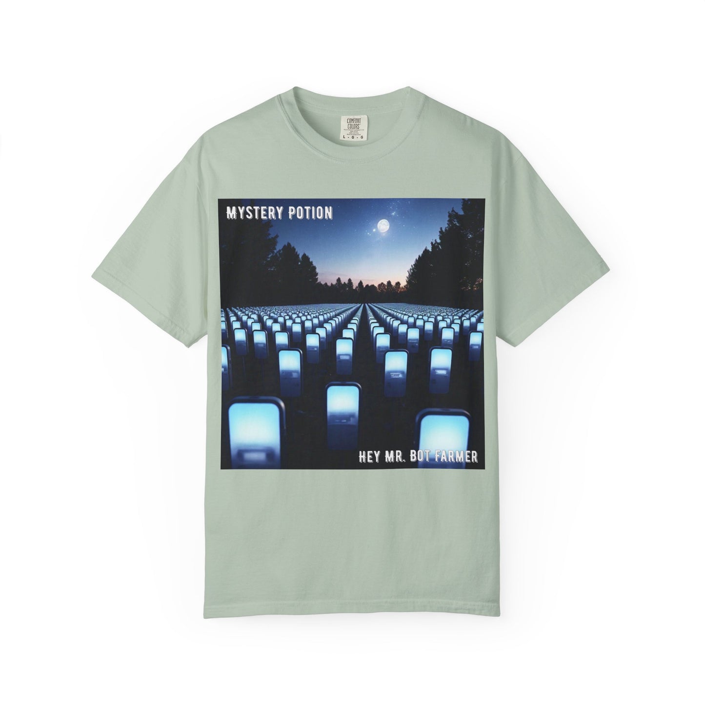 Mystery Potion "Hey Mr. Bot Farmer" Graphic T-Shirt, Unisex Vintage Tee, Perfect for Music Festivals, Casual Wear, Gifts for Him/Her