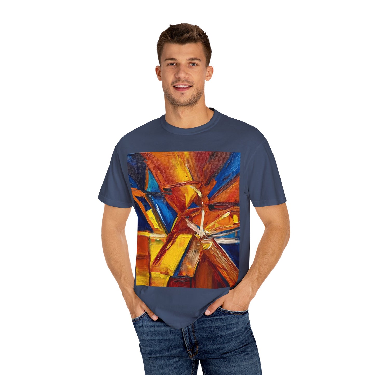 Vibrant Abstract Art T-shirt, Unisex Garment-Dyed Tee, Colorful Graphic Shirt, Stylish Artwear, Unique Gift Idea for Art Lovers