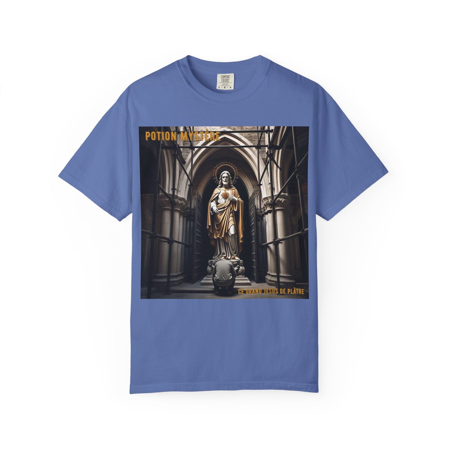 Mystical Potion Jesus Statue T-Shirt - Unisex, Relaxed Fit, Perfect for Festivals, Gifts, Everyday Wear, Unique Art Design