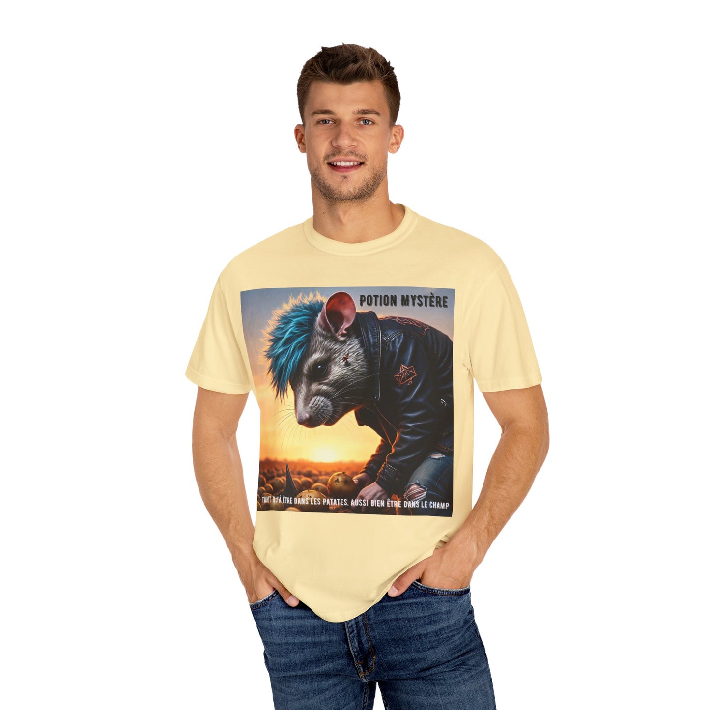Mystical Punk Rat Toiling The Field Graphic T-Shirt | Unisex, Art Tee, Unique Animal Print, Gift for Animal Lovers, Casual Wear