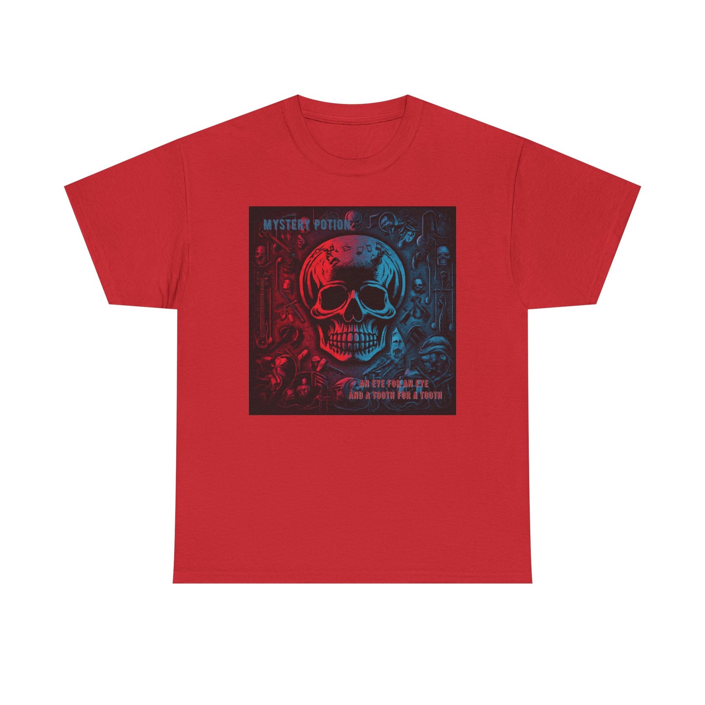 An Eye For An Eye And A Tooth For A Tooth by Mystery Potion, Stylish Skull Graphic Tee - Perfect for Halloween, Casual Wear, Music Festivals, Unique Gift, Unisex Heavy Cotton Shirt