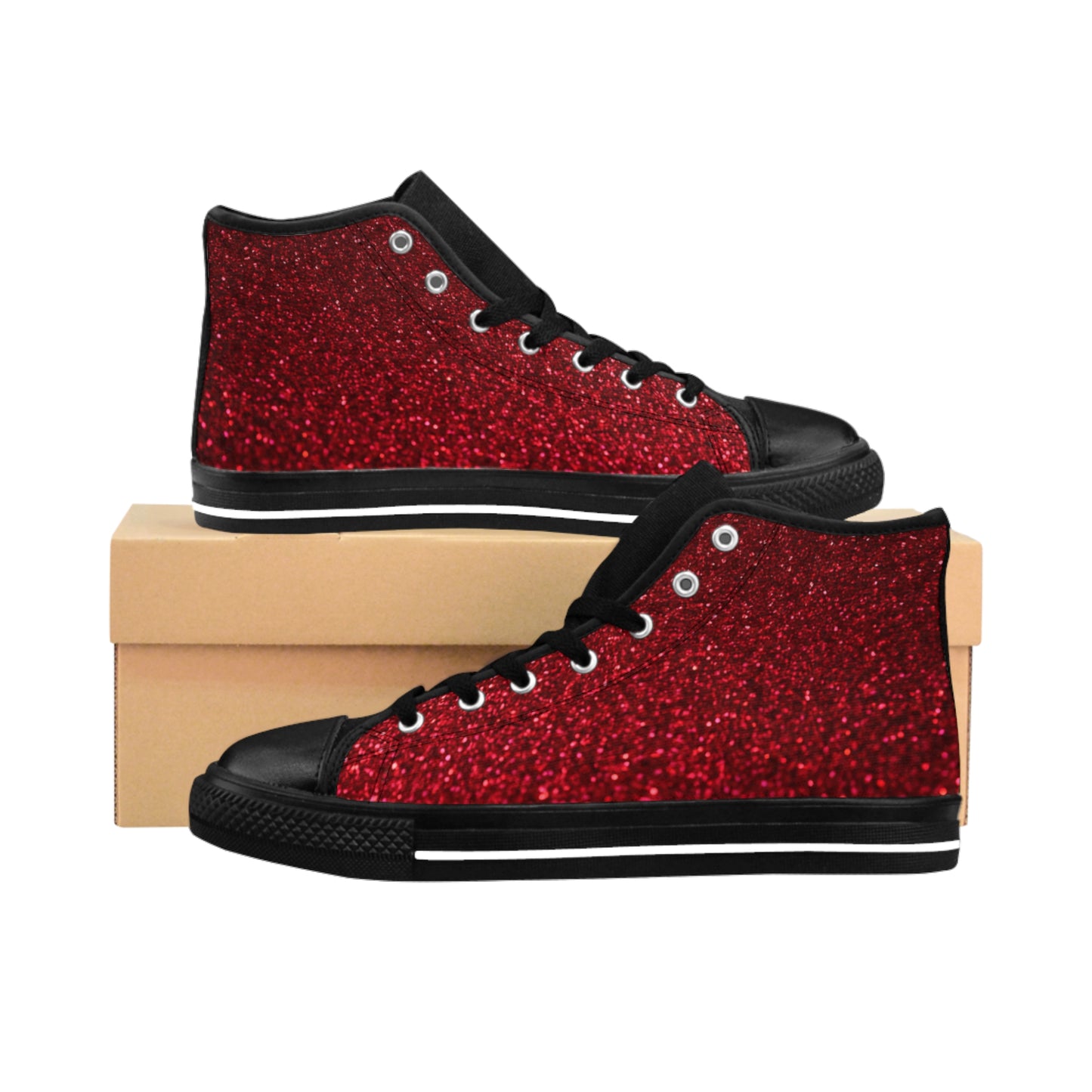 Sparkly Red High-Top Sneakers for Women, Trendy Casual Footwear, Party, Holiday Gift, Comfortable Stylish Kicks, Fashion Statement