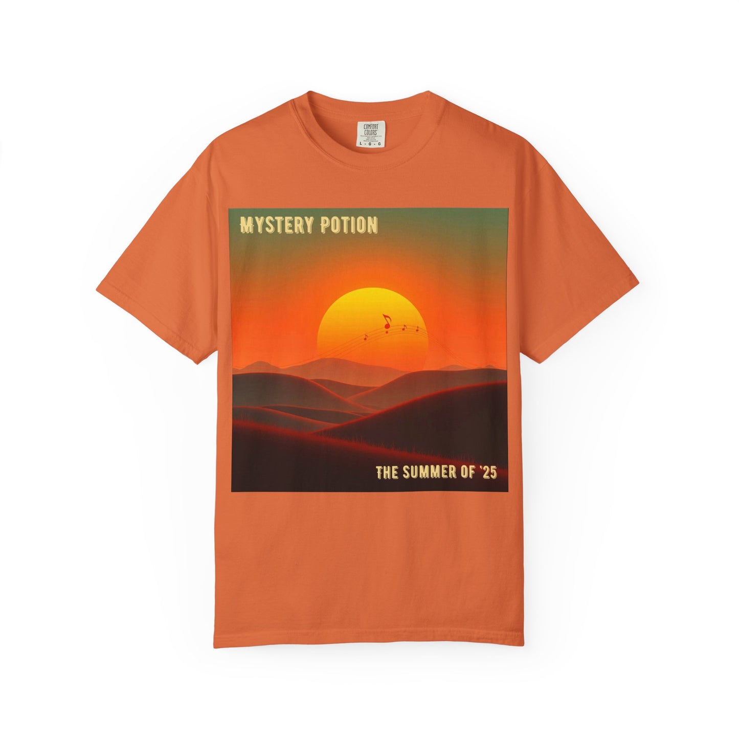 'The Summer of '25'  by Mystery Potion, Mystical Sunset T-Shirt - Unisex Garment-Dyed Tee, Retro Vibe, Bohemian Style, Summer Essential Swag