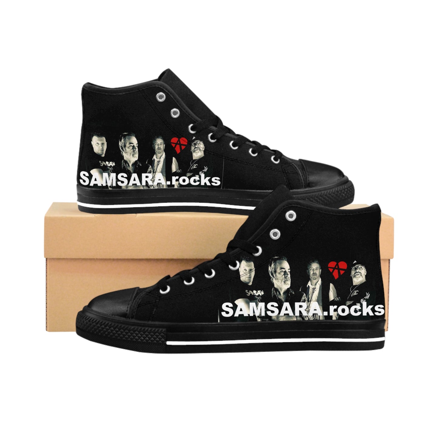 'SAMSARA Rocks' Stylish High-Top Sneakers for Music Lovers, Unique Comfy Shoes, Casual Footwear, Perfect Gift for Raves, Festivals, Everyday Wear