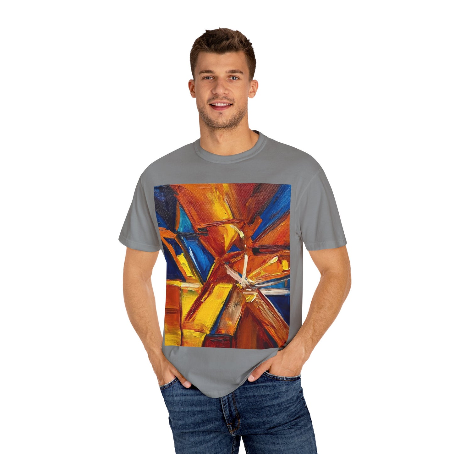 Vibrant Abstract Art T-shirt, Unisex Garment-Dyed Tee, Colorful Graphic Shirt, Stylish Artwear, Unique Gift Idea for Art Lovers