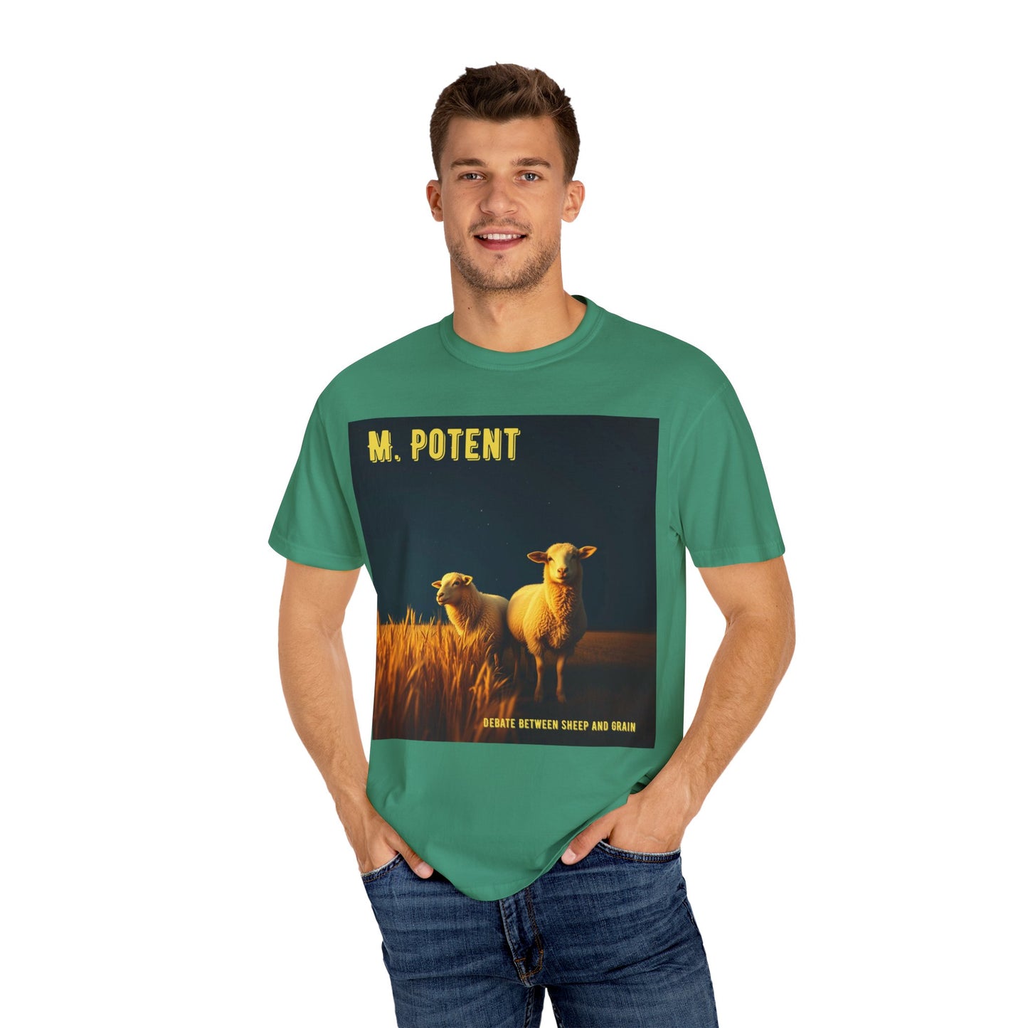 Debate Between Sheep and Grain by M. Potent, Sheep Graphic T-Shirt, Unisex Fashion Top, Farm Life Tee, Gift for Animal Lovers, Casual Everyday Wear