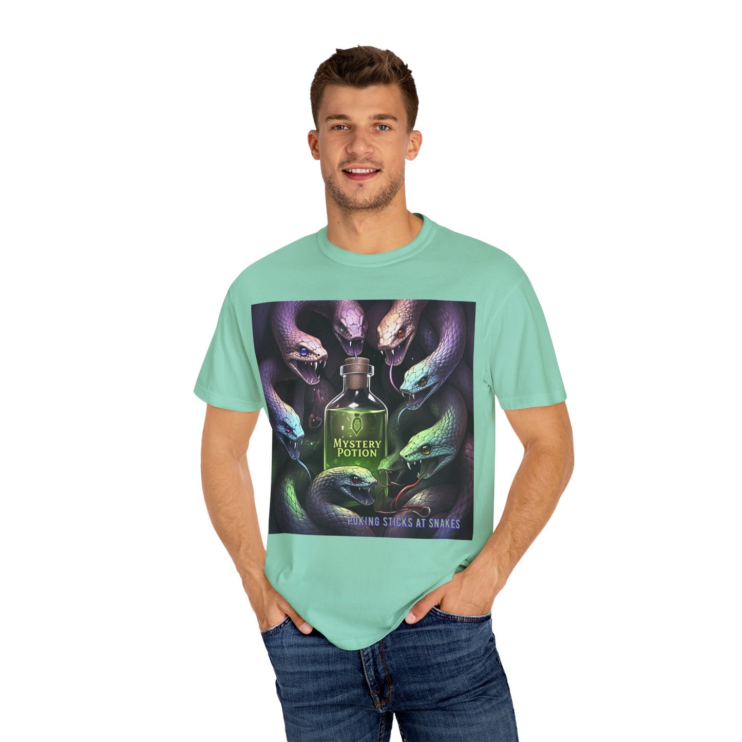 'Poking Sticks At Snakes' by Mystery Potion, Unisex T-shirt | Snakes Design | Perfect for Halloween, Gifts, Cozy Wear, Unique Apparel, Vintage Vibe