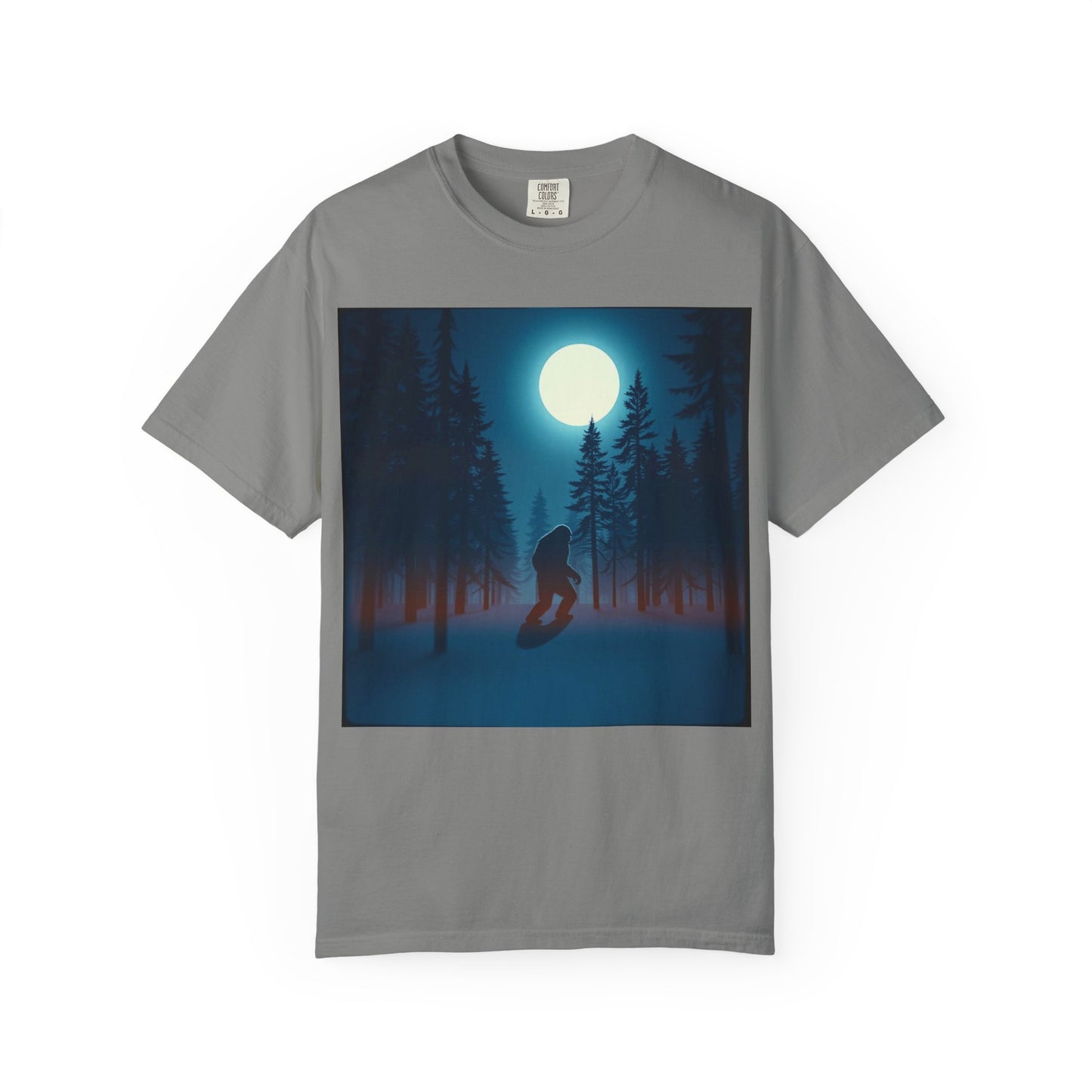 Moonlit Forest Snowboarder T-Shirt, Cozy Adventure Tee, Winter Sports Gift, Unisex Apparel, Outdoor Vibes