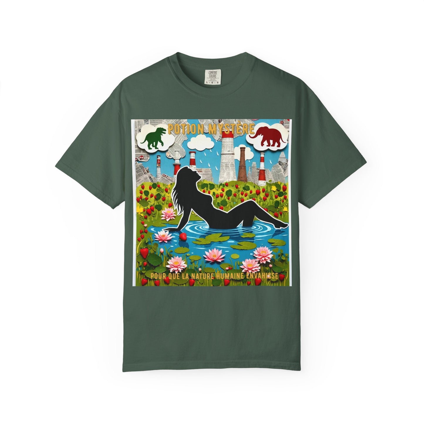 'Pour Que La Nature Humaine Envahisse' par Potion Mystère, Nature-Inspired Collage Unisex T-Shirt, Eco-Friendly Tee, Vibrant Graphic Tee, Relaxed Fit Shirt, Summer Casual Wear, Gift for Nature Lovers, Grebo Rock