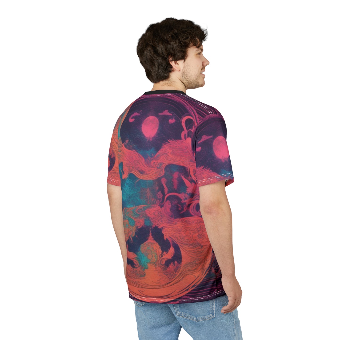 Vibrant Artistic Unisex Tee, Cosmic Graphic Shirt, Unique AOP T-Shirt, Colorful Dreamscape Top, Festival Wear, Statement Fashion