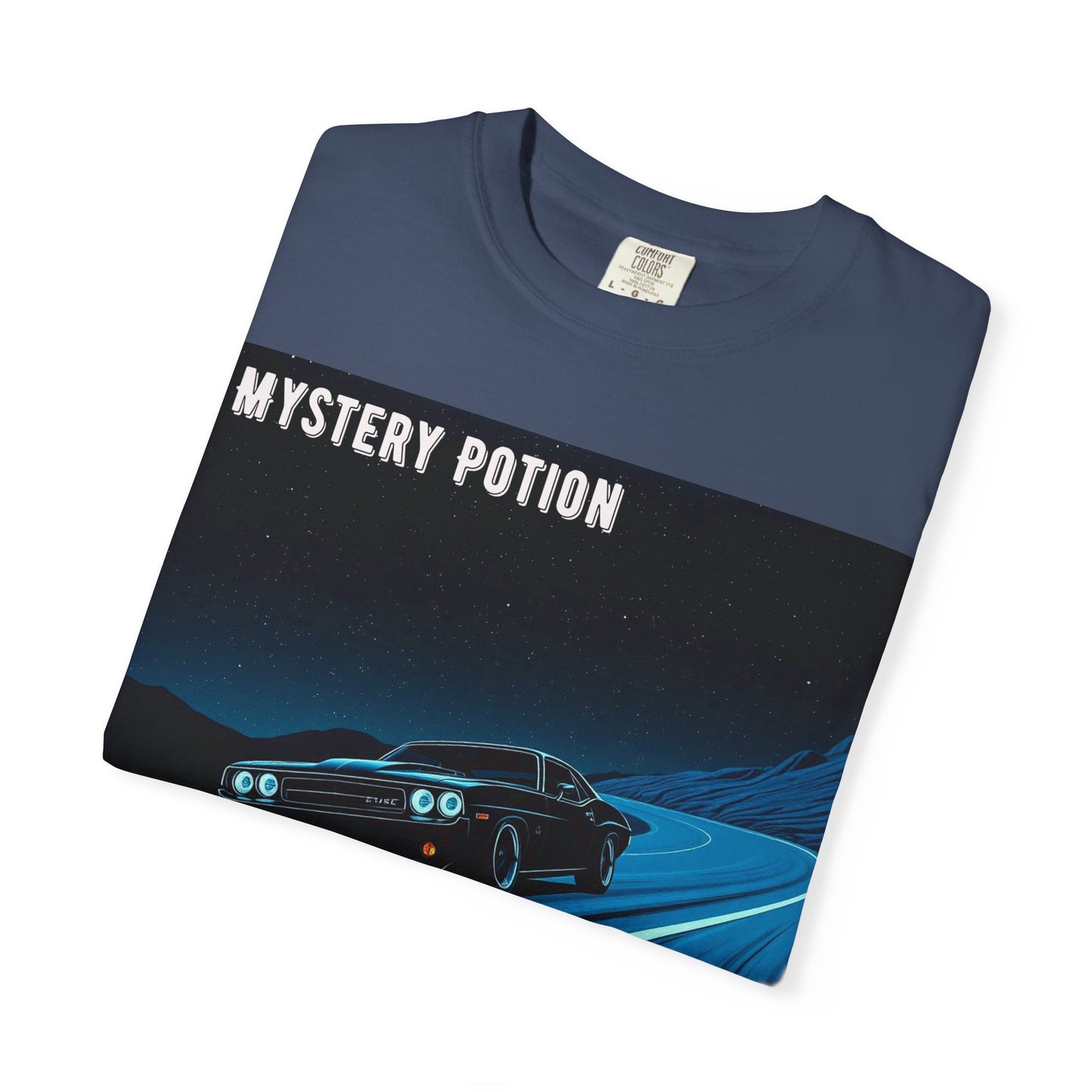 Mystery Potion Muscle Car T-Shirt | Unisex Garment-Dyed Tee, Vintage Car Lover Gift, Perfect for Car Shows, Birthday Gift, Casual Wear