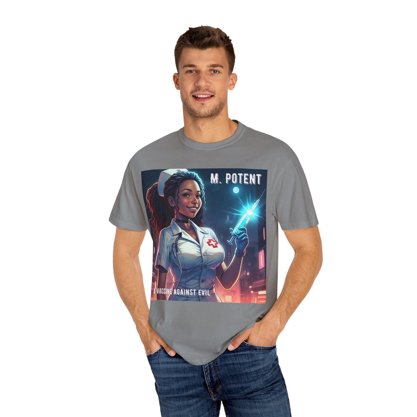 M. Potent's 'A Vaccine Against Evil', Medicine-Themed Unisex T-Shirt, Positive Vibes, Great for Nurses, Vaccination Awareness, Gift for Healthcare Workers
