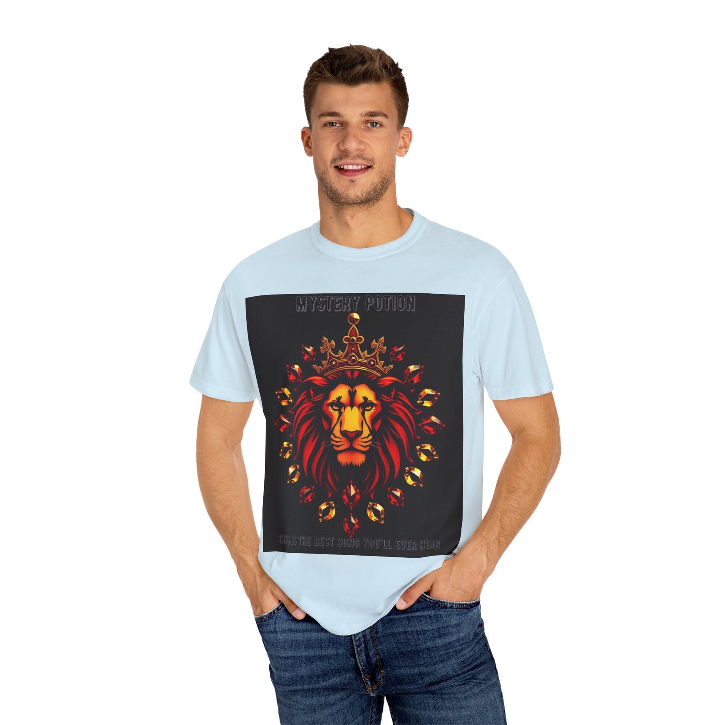 'This Is The Best Song You'll Ever Hear' by Mystery Potion, Bold Graphic Royal Lion T-Shirt, Unisex Tee, Streetwear Style, Gift for Lion Lovers, Perfect for Casual Outings, Unique Clothing