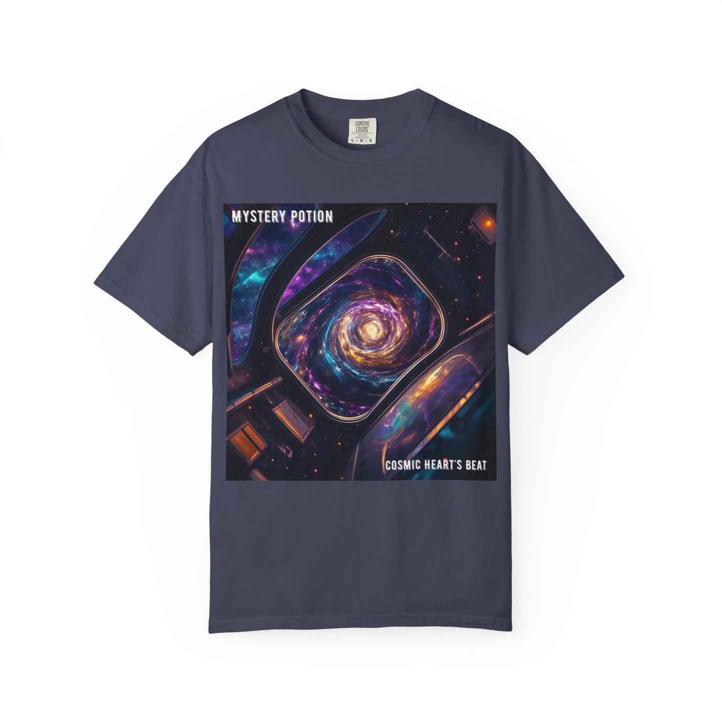 Cosmic Themed Mystery Potion Unisex Garment-Dyed T-shirt, Mystical Tee, Galaxy Shirt, Space Art Apparel, Unique Gift for Event Horizon Stargazers