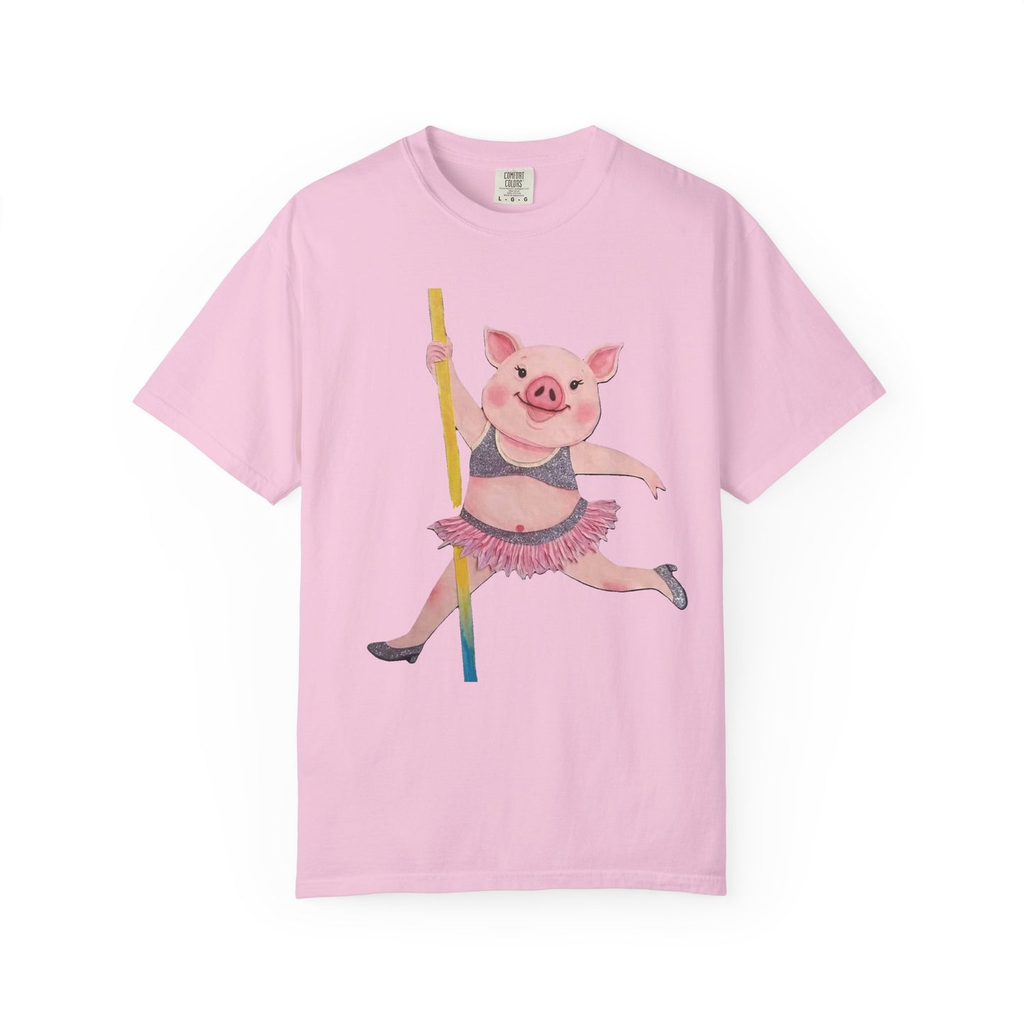 'Playful Pig' T-Shirt, Fun Graphic Tee, Animal Lover Gift, Unique Apparel, Funny T-Shirt, Cute Pig Shirt, Pole-Dancers and Pole Dancing Pig.
