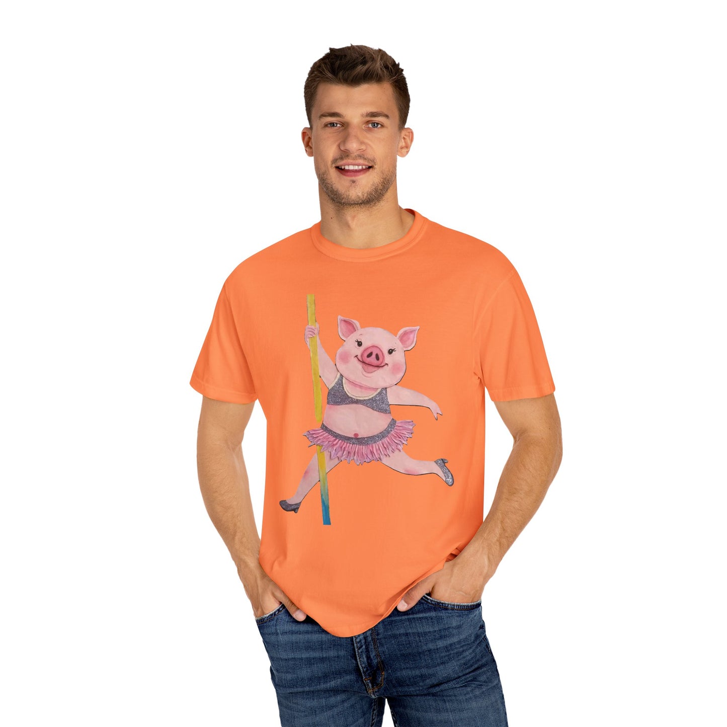 'Playful Pig' T-Shirt, Fun Graphic Tee, Animal Lover Gift, Unique Apparel, Funny T-Shirt, Cute Pig Shirt, Pole-Dancers and Pole Dancing Pig.