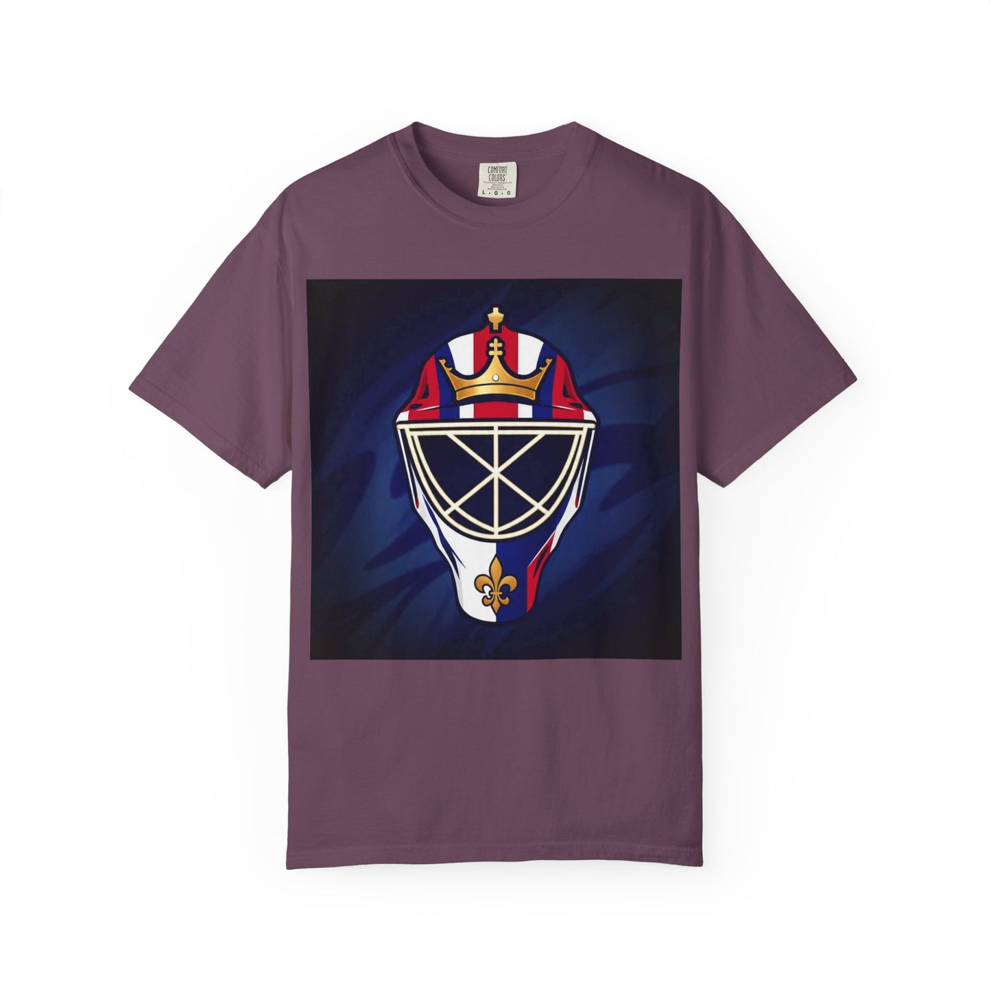 Regal Crown Goalie Mask Graphic T-shirt, Unisex Fashion Tee, Red, White and Blue Casual Wear, Gift for Her/Him, Summer Style, Graphic Apparel, Streetwear