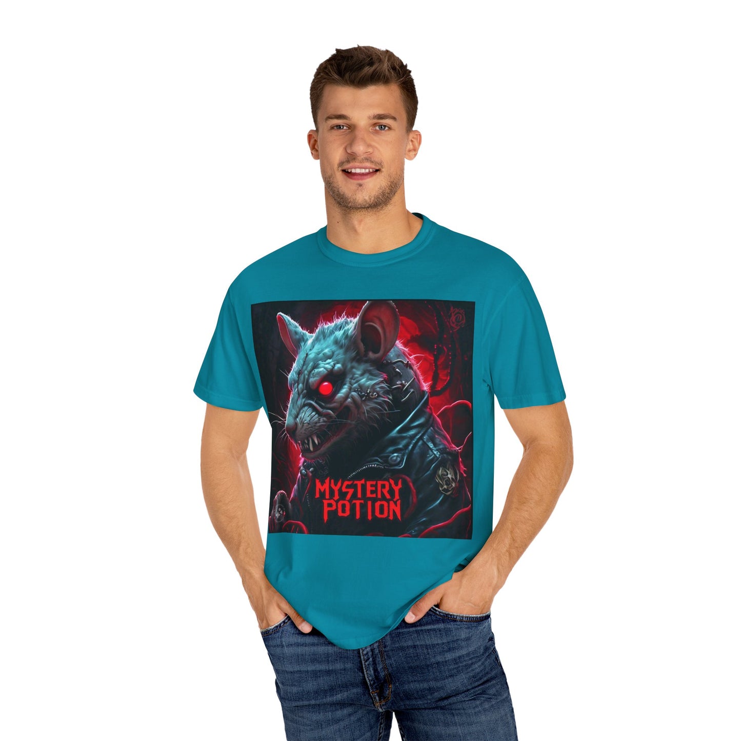 'Mystery Potion' Punk Rock Rat in Leather Jacket T-shirt, Rocker Tee, Original Logo