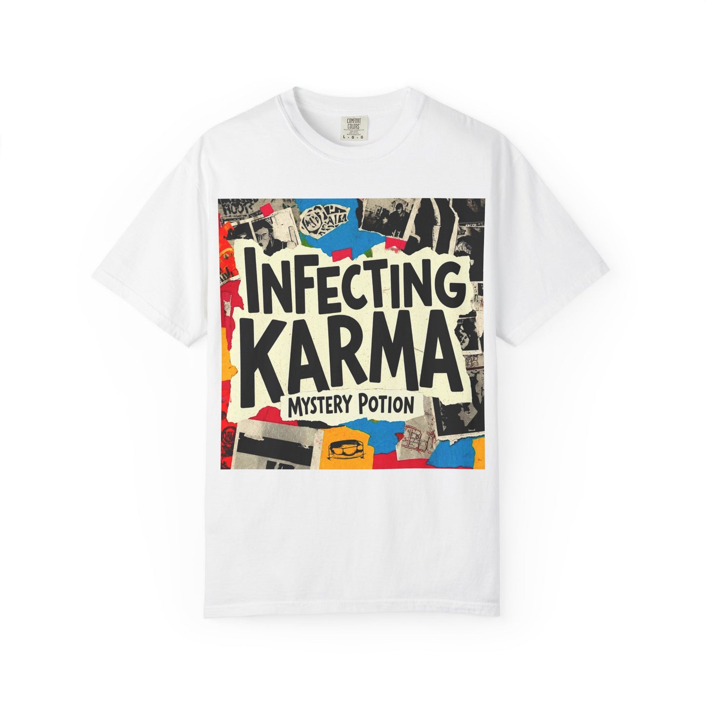 'Infecting Karma' by Mystery Potion,  Mystical Vibes T-shirt Design - Summer Casual Wear, Gift for Friends, Festival Apparel, Unique Statement Tee