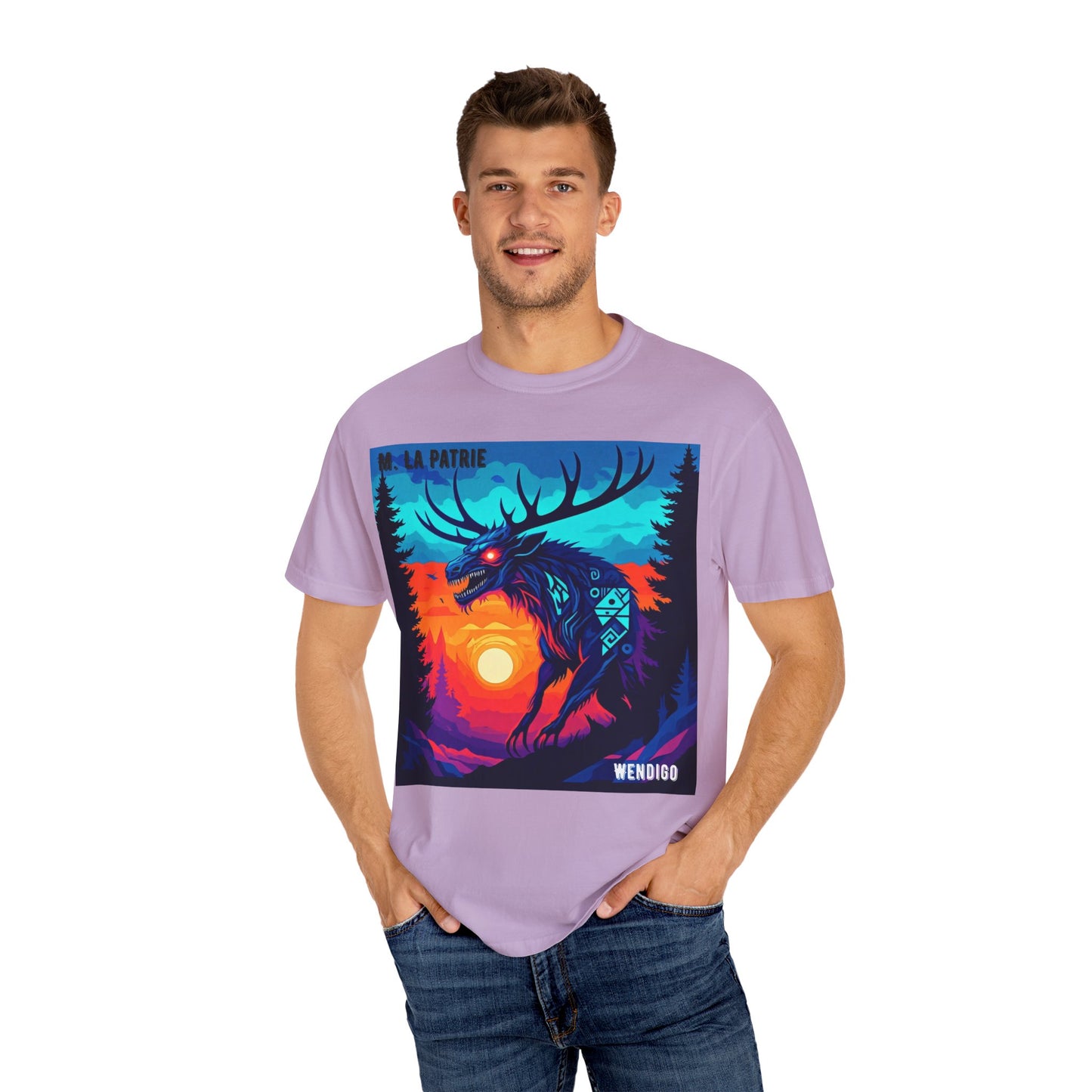 'Wendigo' par M. La Patrie, Vibrant First Nations Style Graphic T-Shirt, Unique Art Tee for Nature Lovers, Gift for Halloween, Cozy Casual Wear, Unisex Shirt