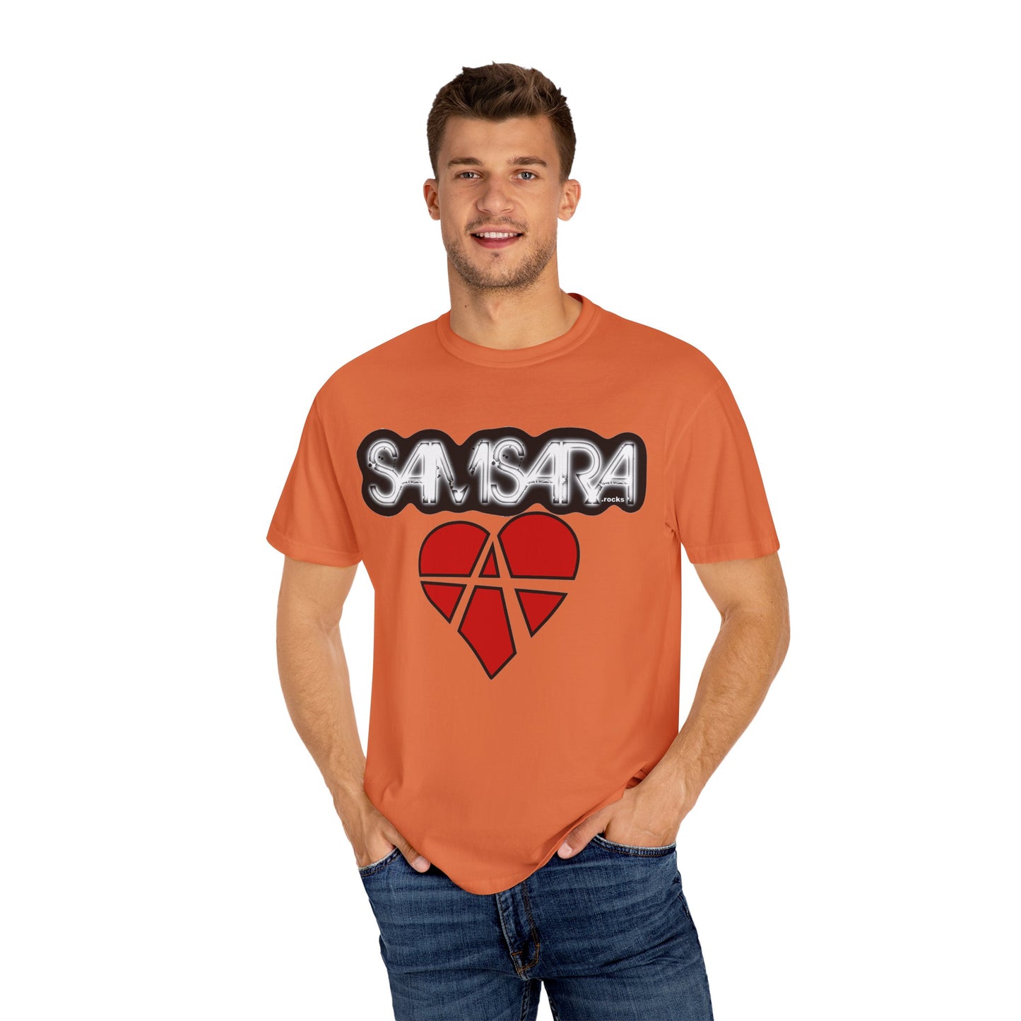 'Samsara Rocks' Logo, Love and Anarchy Graphic Tee | Unisex Garment-Dyed T-Shirt, Casual Fashion, Heart Design, Streetwear, Gift for Him/Her