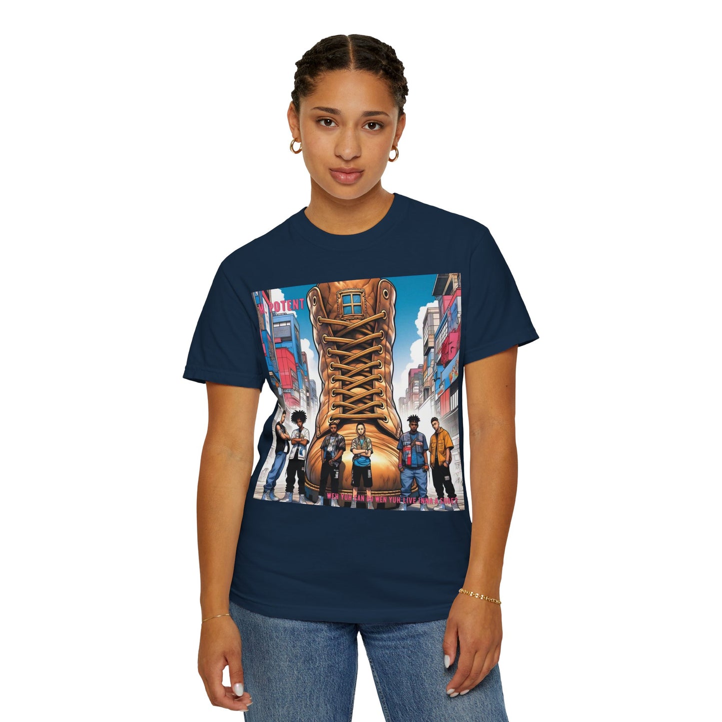 Urban-Inspired "What Can You Do When You Live In A Shoe?" Graphic Tee, Streetwear T-shirt, Casual Wear, Hip Hop Fashion, Birthday Gift, Unisex T-shirt with Bold Design