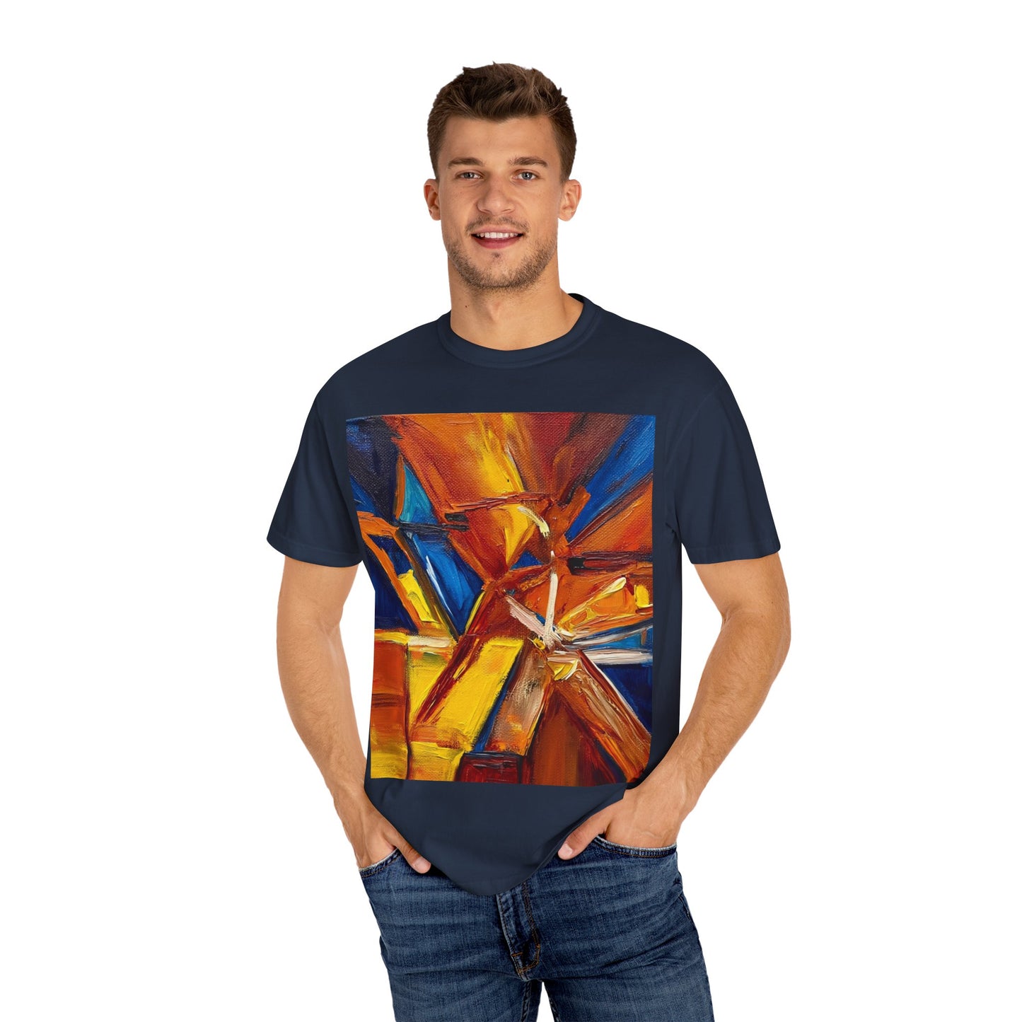 Vibrant Abstract Art T-shirt, Unisex Garment-Dyed Tee, Colorful Graphic Shirt, Stylish Artwear, Unique Gift Idea for Art Lovers