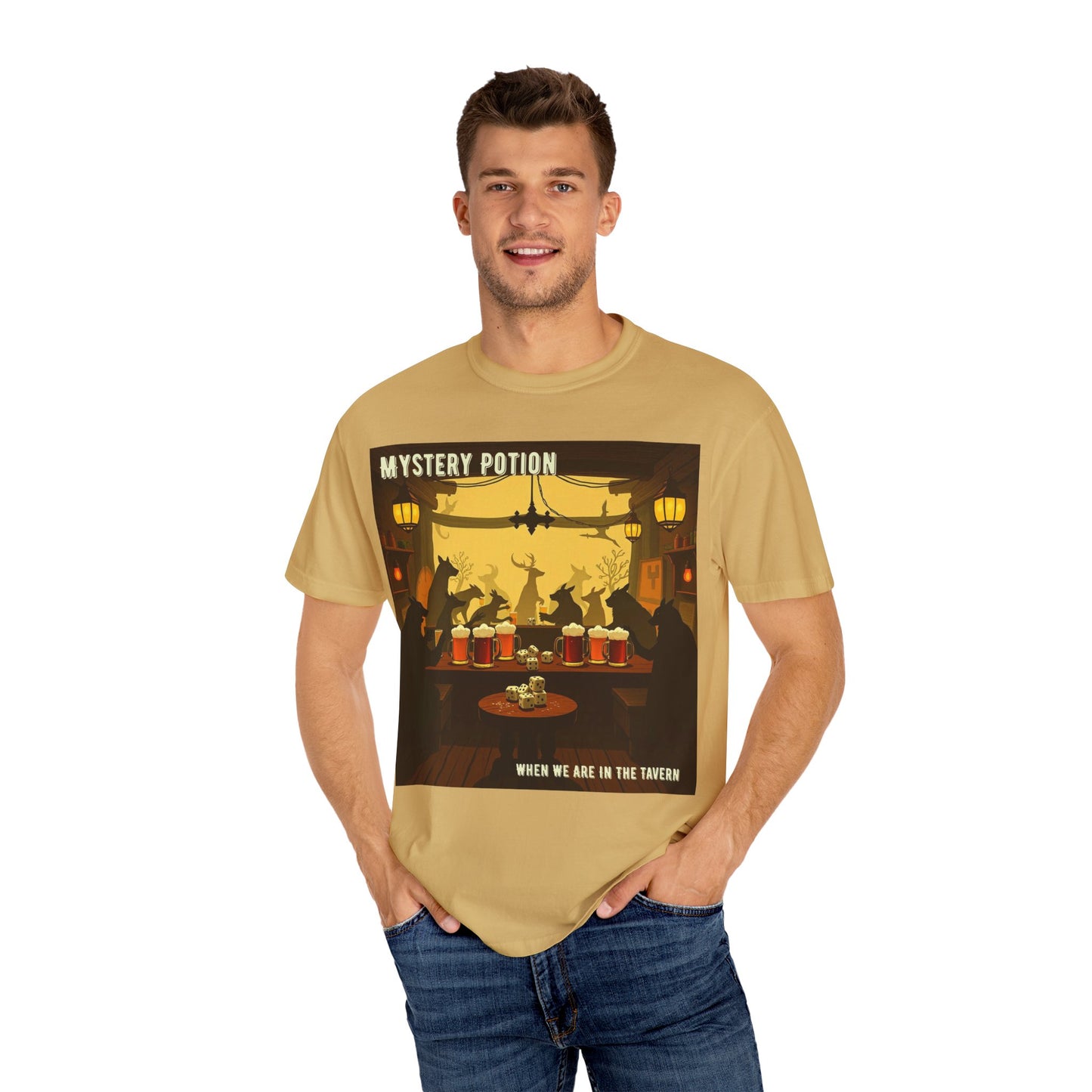 'When We Are In The Tavern' by Mystery Potion, Party T-Shirt, Unisex Garment-Dyed Tee for Tavern Lovers, Fun Drinking Wear, Retro Bar Apparel, Unique Gift for Celebrations