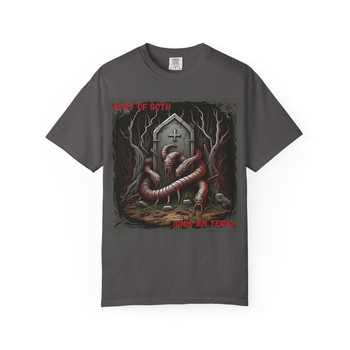 'Ignis An Terra' by GOAT of Goth, Gothic Graphic T-Shirt, Dark Aesthetic Tee, Unisex Halloween Shirt, Unique Gift for Horror Lovers, Casual Everyday Wear