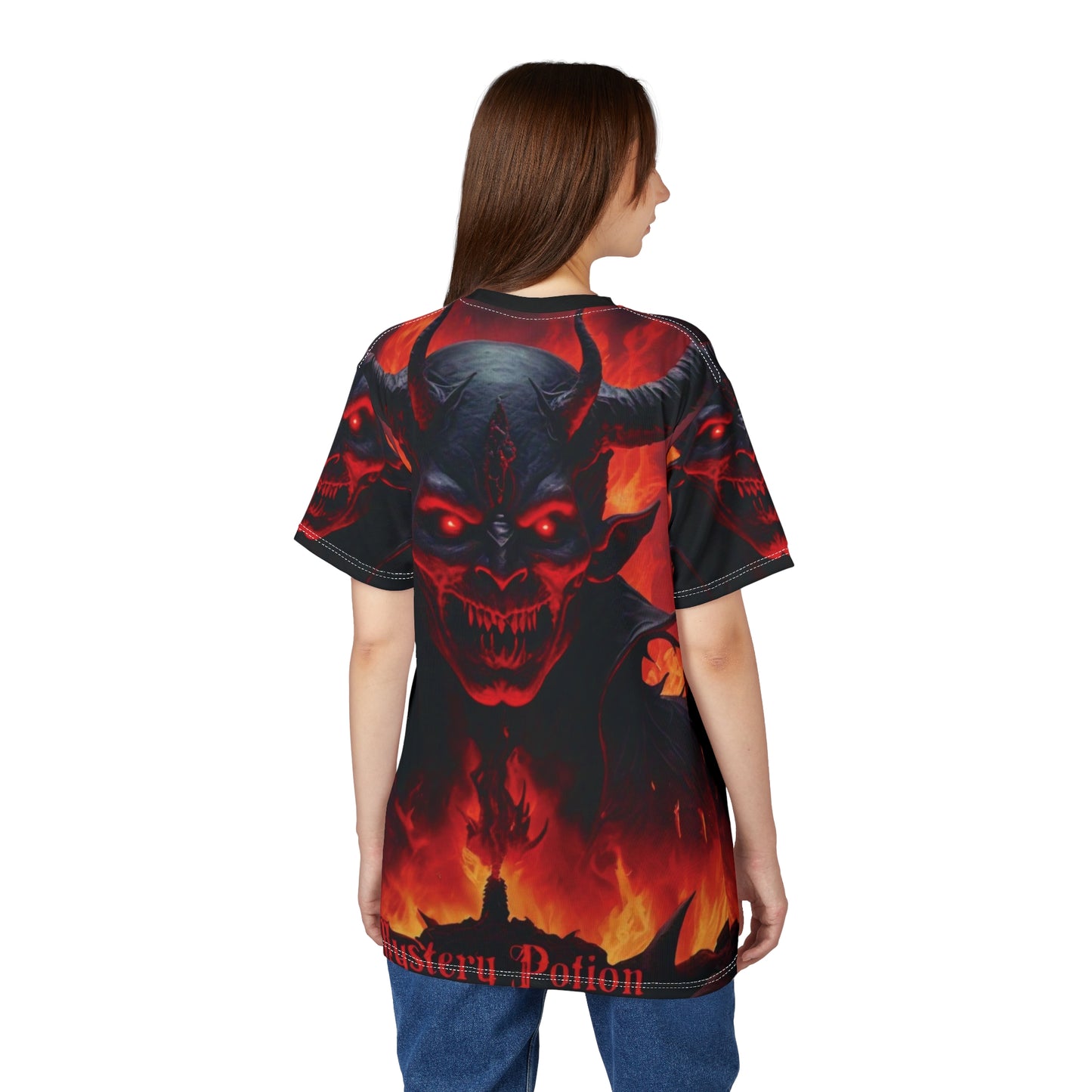 Demon Graphic Tee, Unisex Cut & Sew Shirt, Mystical Apparel, Halloween Costume, Dark Fantasy Clothing, Unique Gift Idea