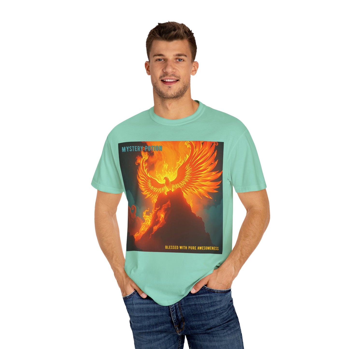 'Blessed With Pure Awesomeness' Mystery Phoenix Graphic Unisex T-shirt, Cool Casual Wear, Unique Gift for Nature Lovers, Birthday, Summer Event, Spiritual Design