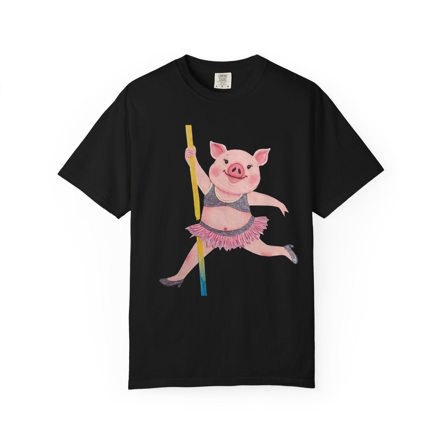 'Playful Pig' T-Shirt, Fun Graphic Tee, Animal Lover Gift, Unique Apparel, Funny T-Shirt, Cute Pig Shirt, Pole-Dancers and Pole Dancing Pig.