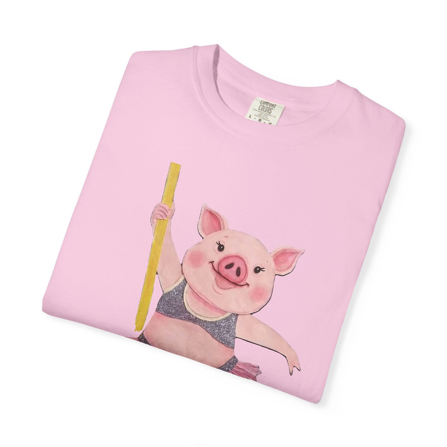 'Playful Pig' T-Shirt, Fun Graphic Tee, Animal Lover Gift, Unique Apparel, Funny T-Shirt, Cute Pig Shirt, Pole-Dancers and Pole Dancing Pig.