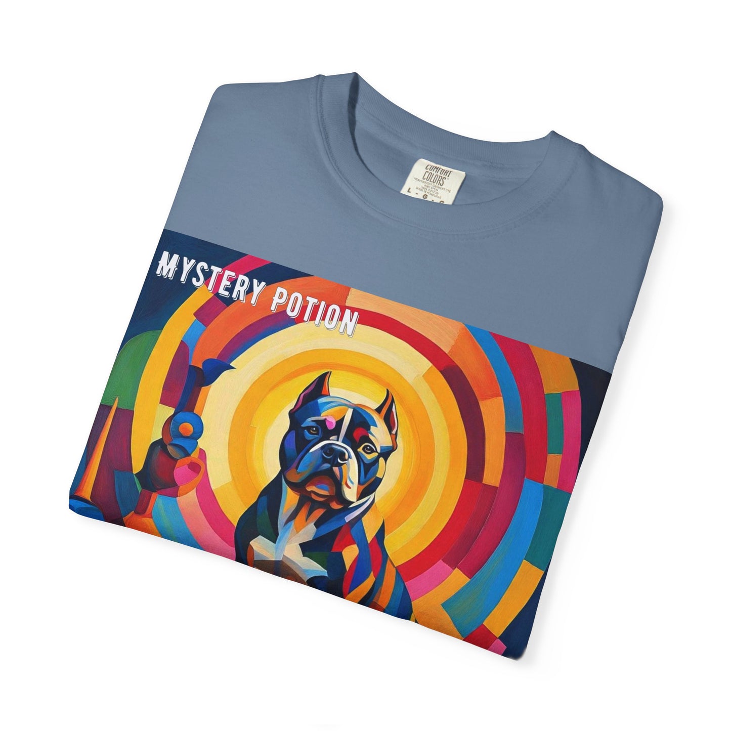'My Bully Is A Saint' by Mystery Potion Colorful Dog Art T-shirt, Unisex Graphic Tee by Mystery Potion, Perfect for Pet Lovers, Comfy Casual Wear, Great Gift for Dog Lovers